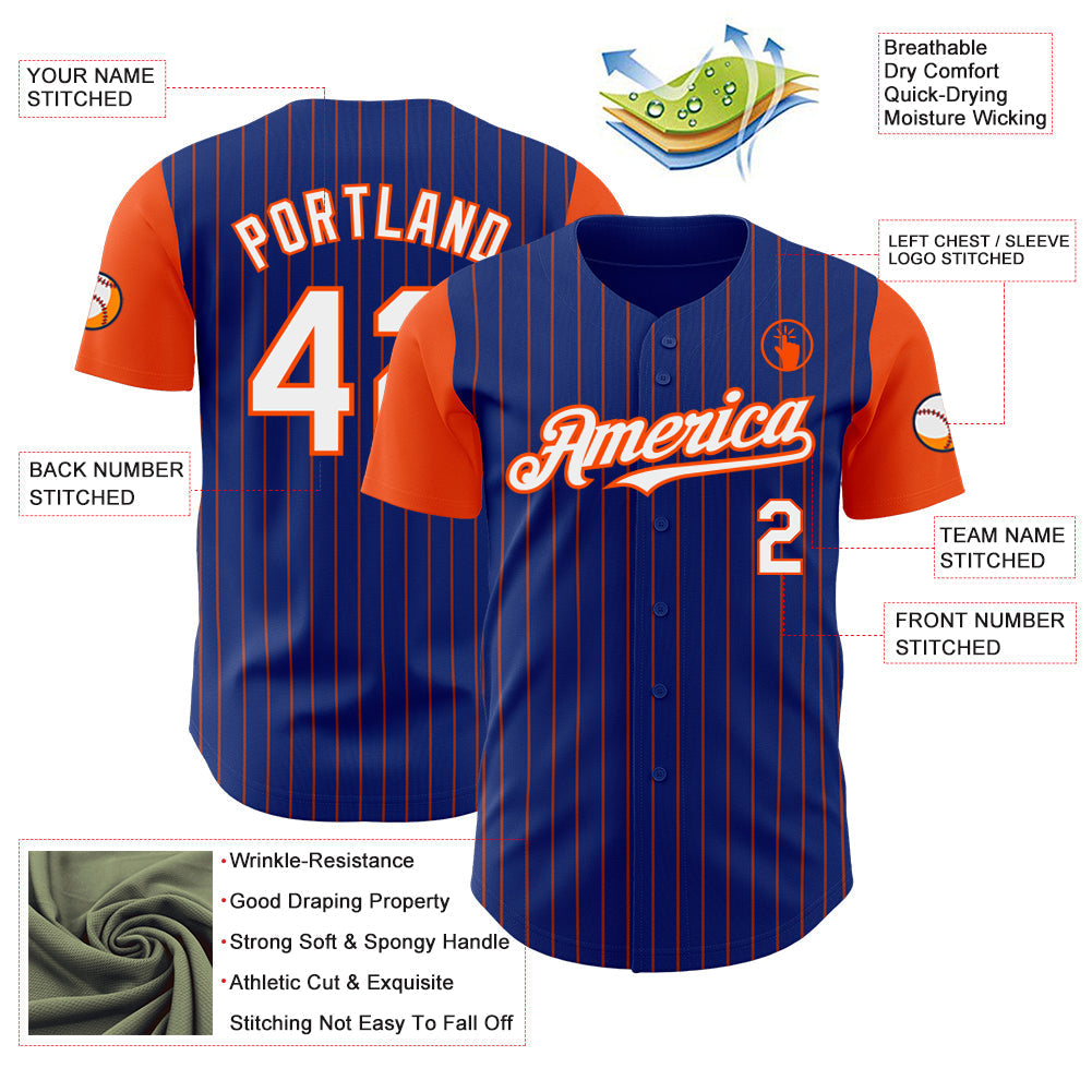 Custom Royal Orange Pinstripe White Authentic Two Tone Baseball Jersey baseball jersey product view 3