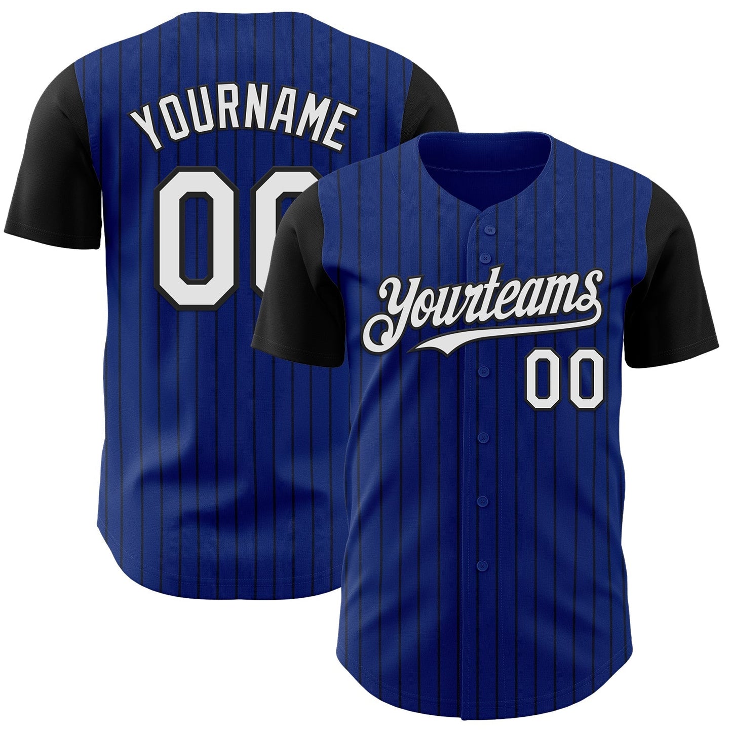 Custom Royal Black Pinstripe White Authentic Two Tone Baseball Jersey baseball jersey product view 1