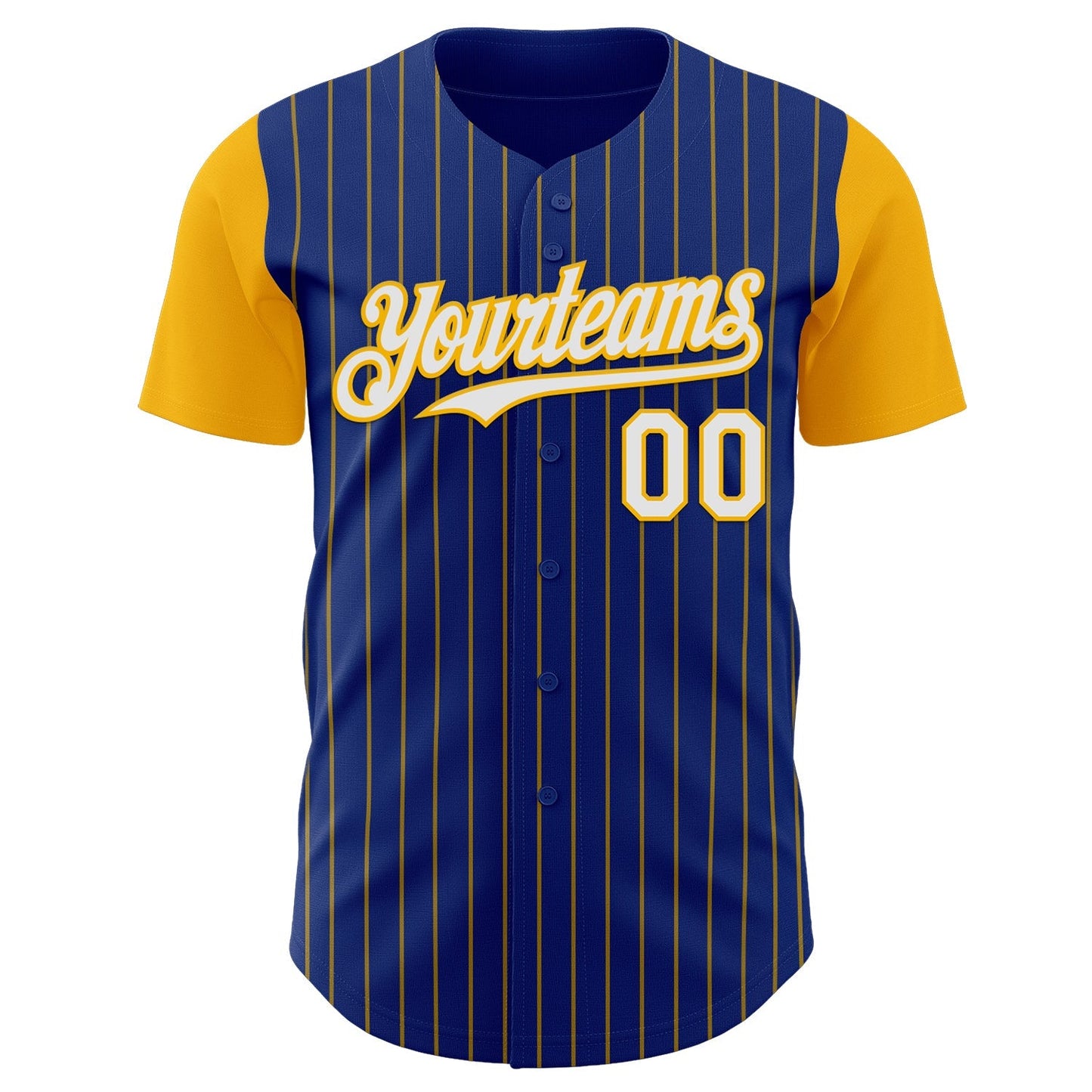 Custom Royal Gold Pinstripe White Authentic Two Tone Baseball Jersey baseball jersey product view 2