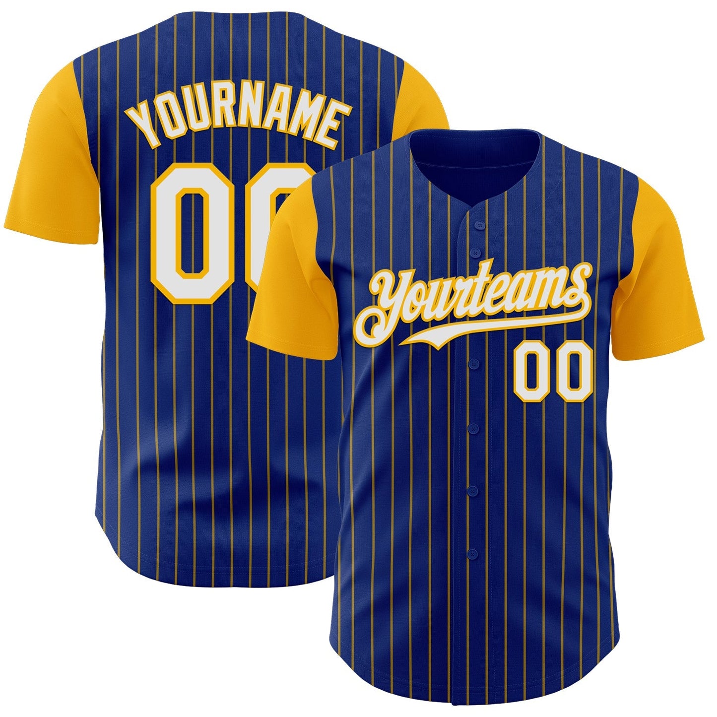 Custom Royal Gold Pinstripe White Authentic Two Tone Baseball Jersey baseball jersey product view 1
