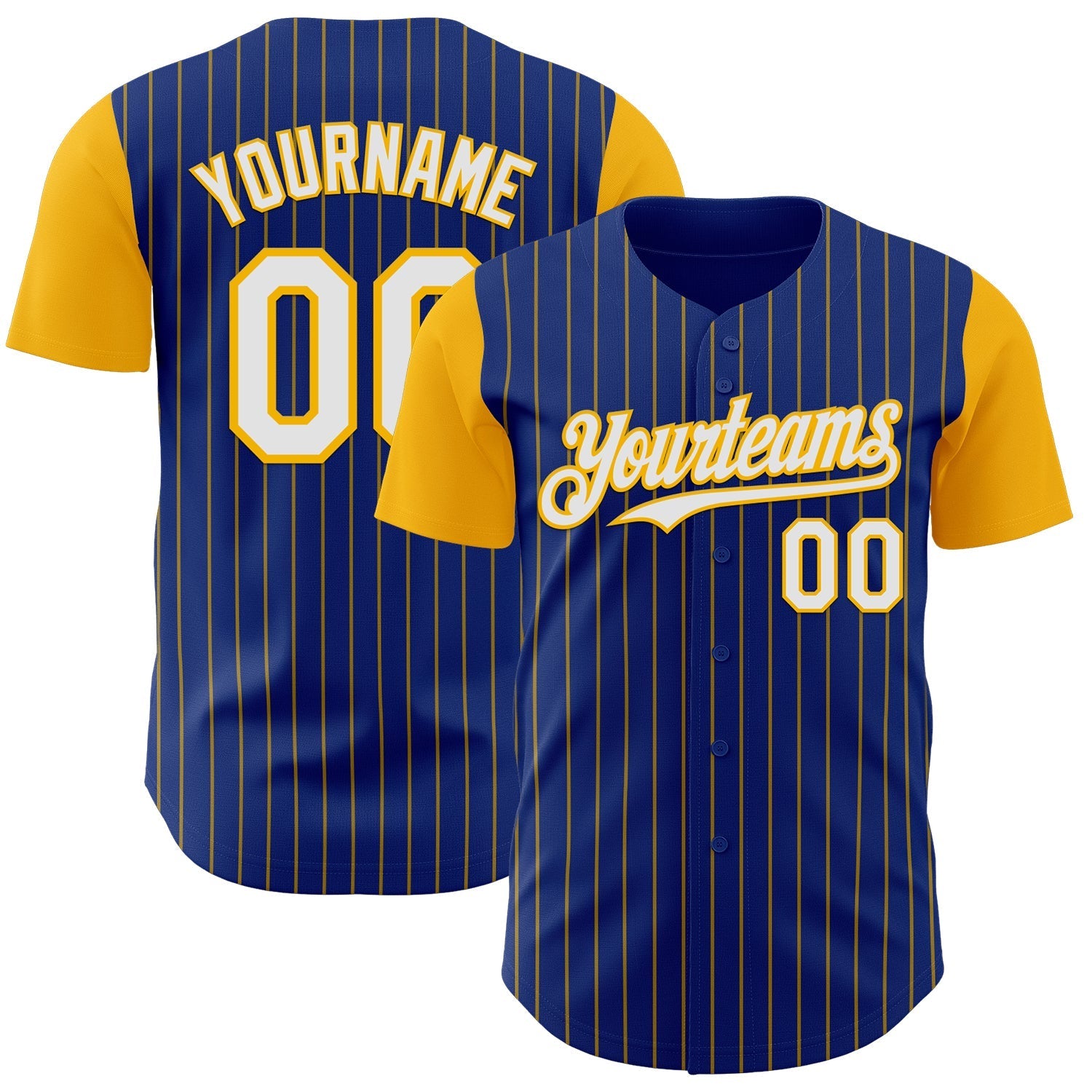 Custom Royal Gold Pinstripe White Authentic Two Tone Baseball Jersey baseball jersey product view 1