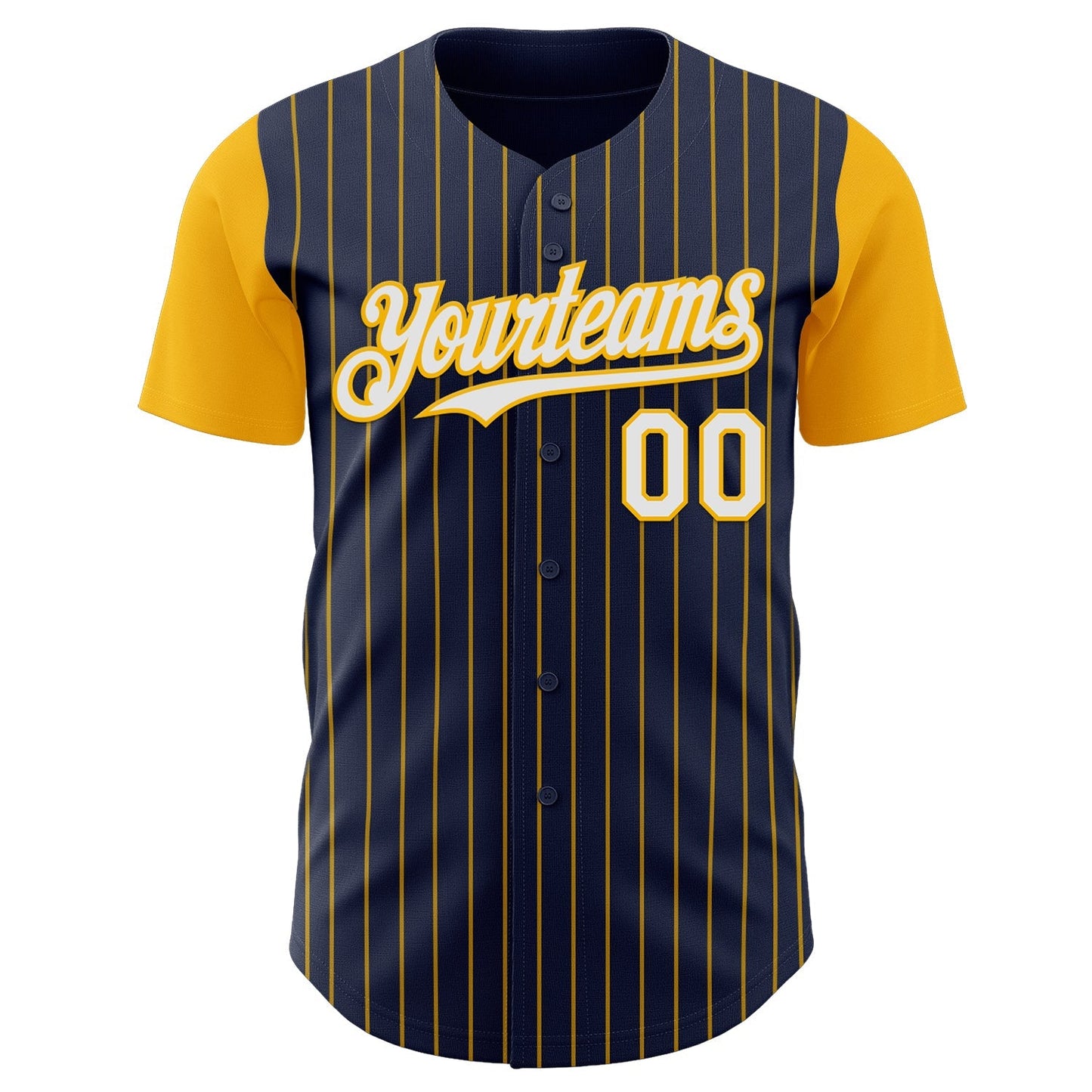 Custom Navy Gold Pinstripe White Authentic Two Tone Baseball Jersey baseball jersey product view 2