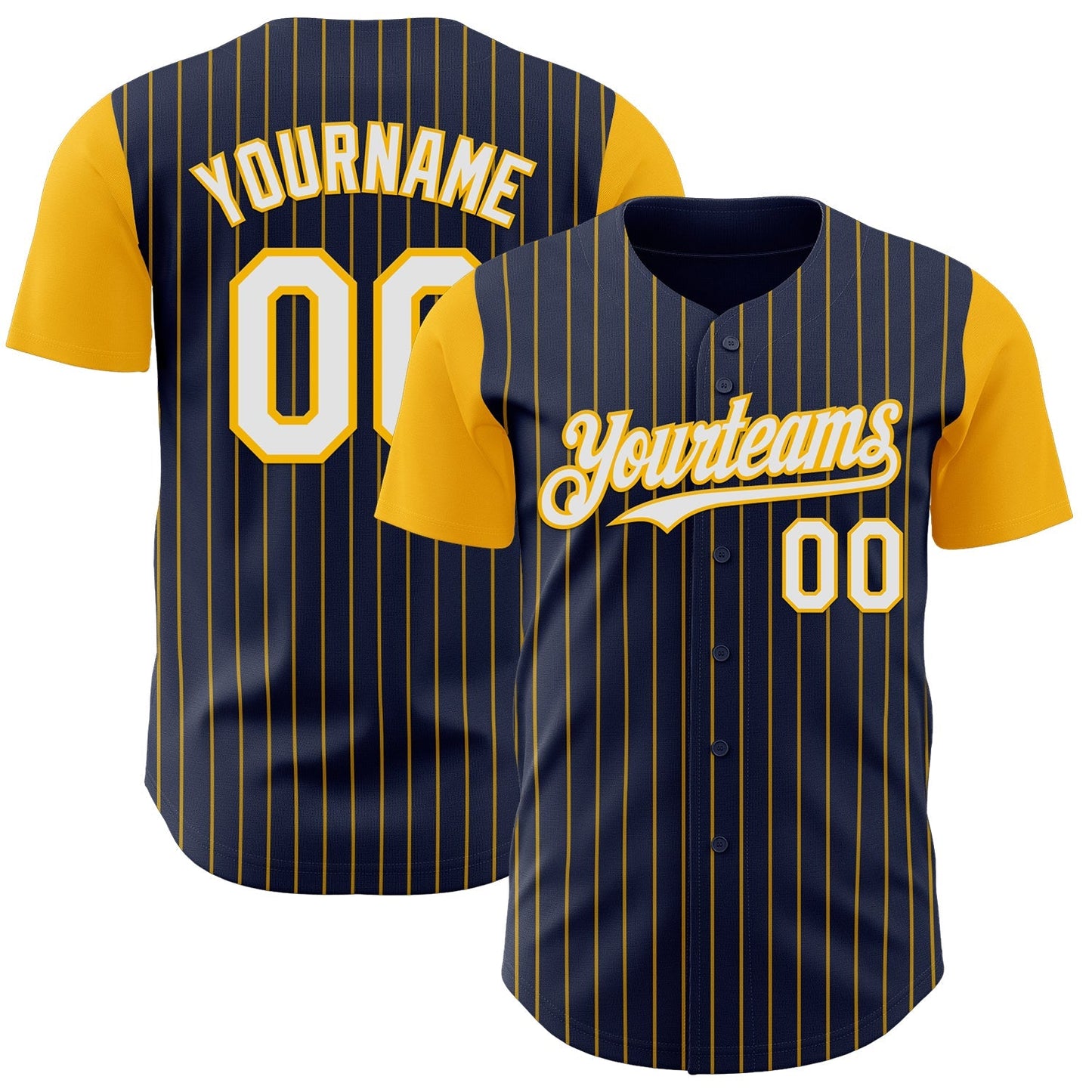 Custom Navy Gold Pinstripe White Authentic Two Tone Baseball Jersey baseball jersey product view 1