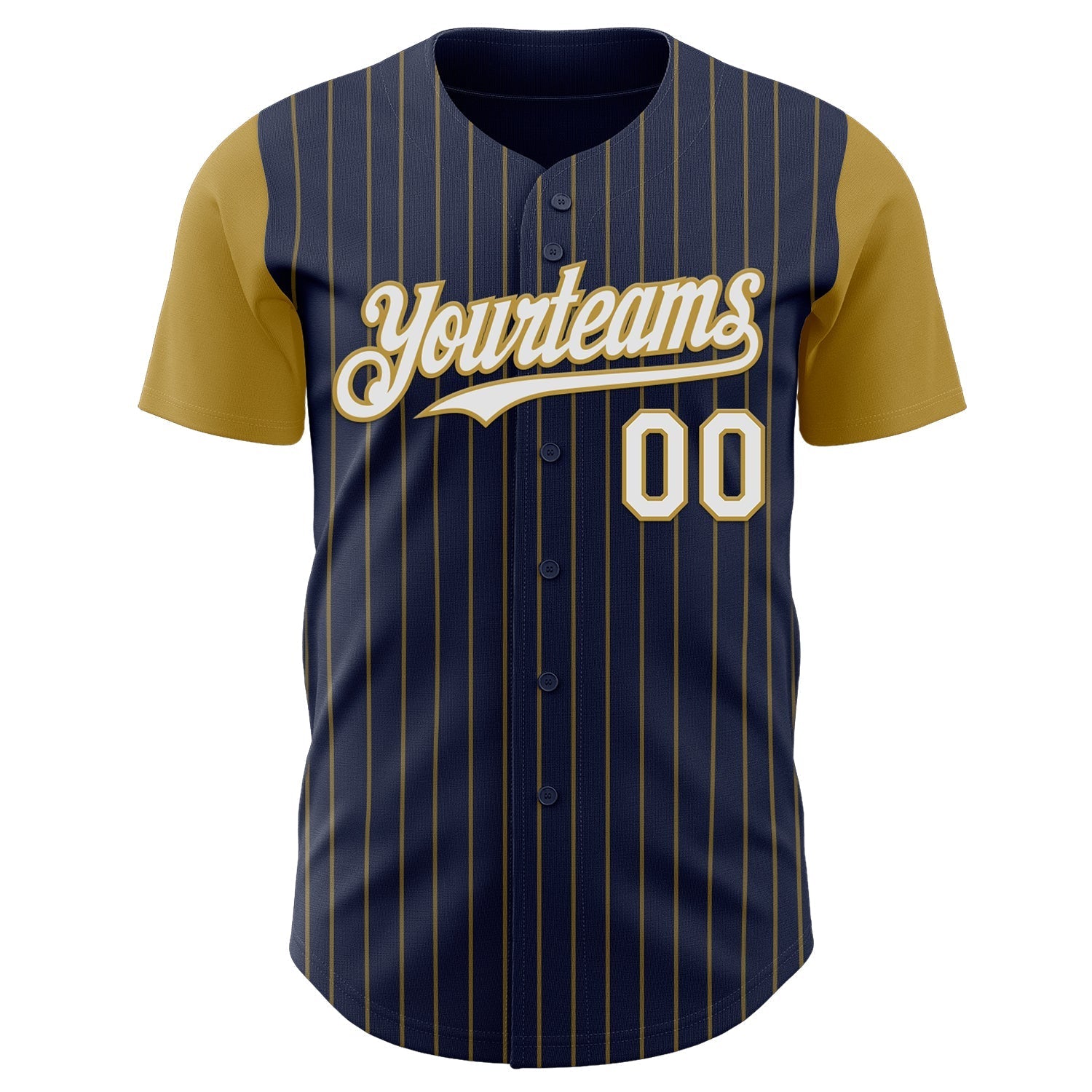 Custom Navy Old Gold Pinstripe White Authentic Two Tone Baseball Jersey baseball jersey product view 2