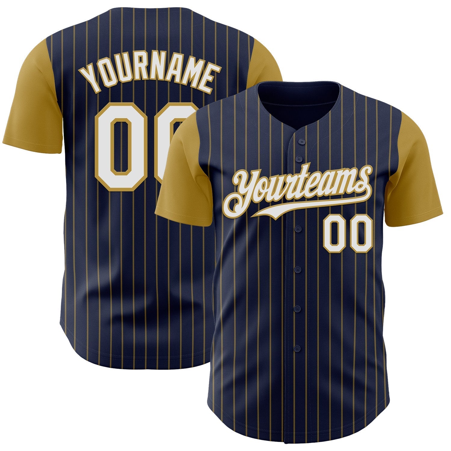 Custom Navy Old Gold Pinstripe White Authentic Two Tone Baseball Jersey baseball jersey product view 1