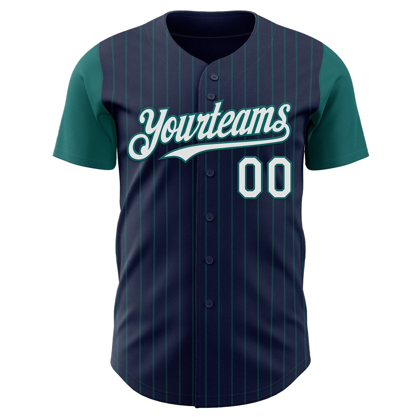 Custom Navy Teal Pinstripe White Authentic Two Tone Baseball Jersey baseball jersey product view 2