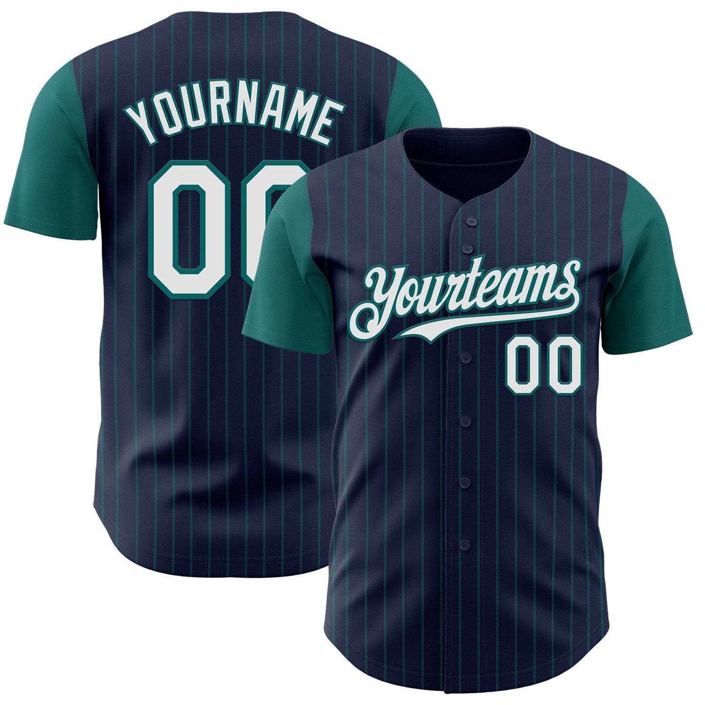 Custom Navy Teal Pinstripe White Authentic Two Tone Baseball Jersey baseball jersey product view 1