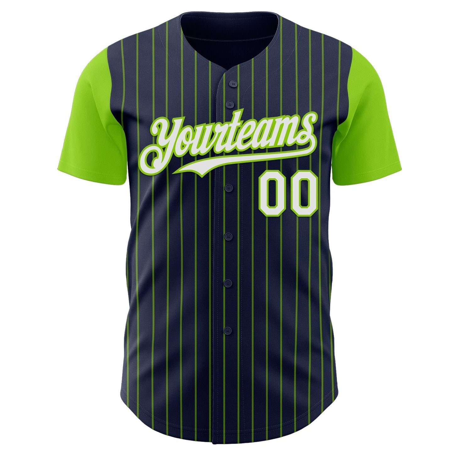 Custom Navy Neon Green Pinstripe White Authentic Two Tone Baseball Jersey baseball jersey product view 2