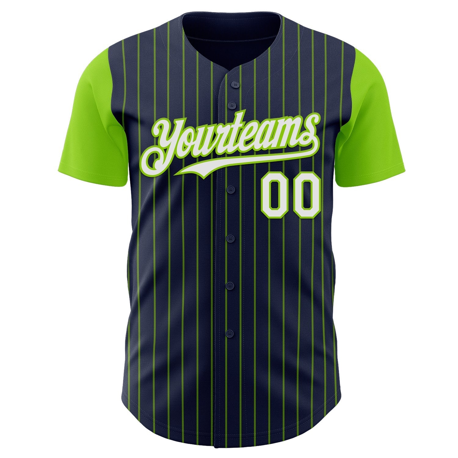 Custom Navy Neon Green Pinstripe White Authentic Two Tone Baseball Jersey baseball jersey product view 2