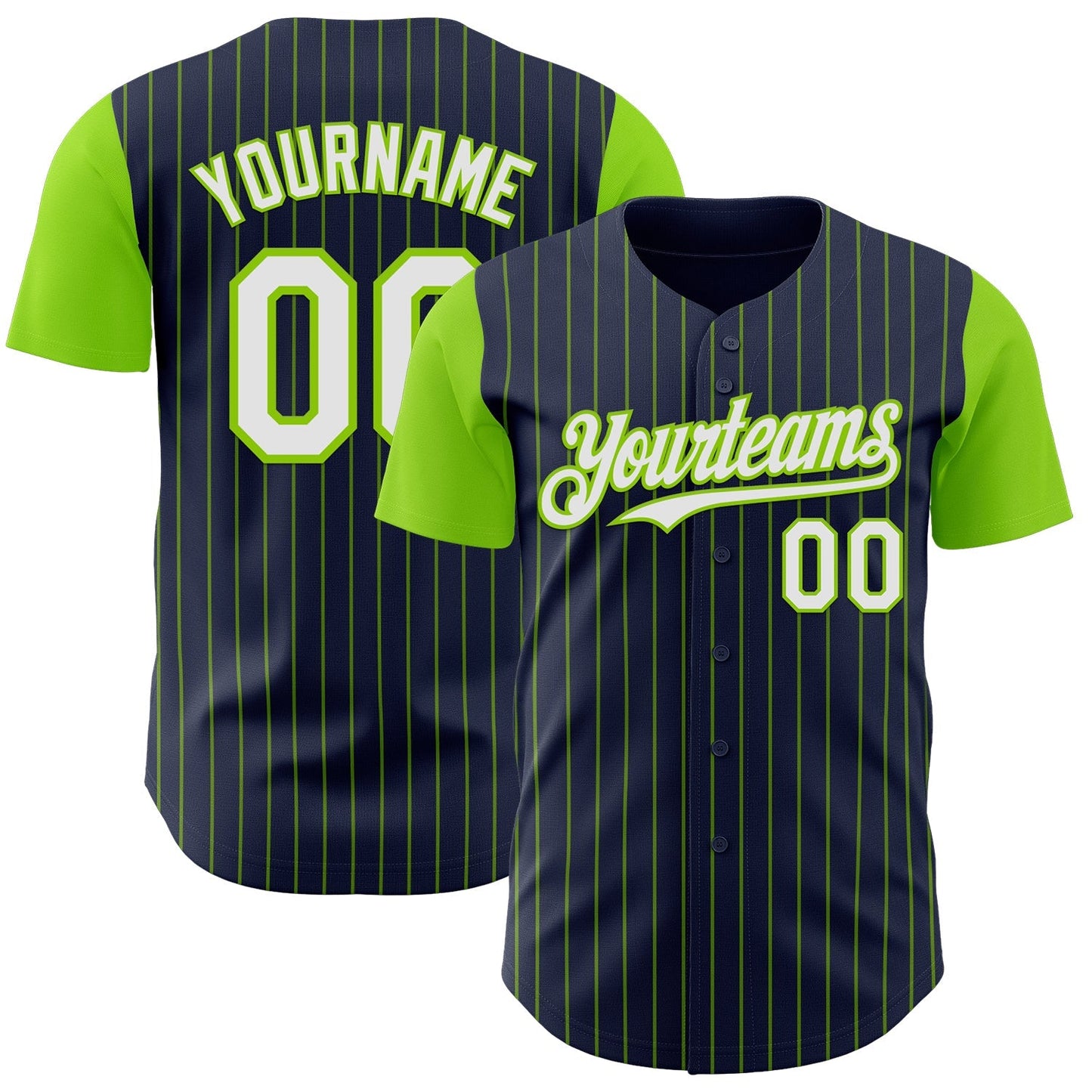 Custom Navy Neon Green Pinstripe White Authentic Two Tone Baseball Jersey baseball jersey product view 1