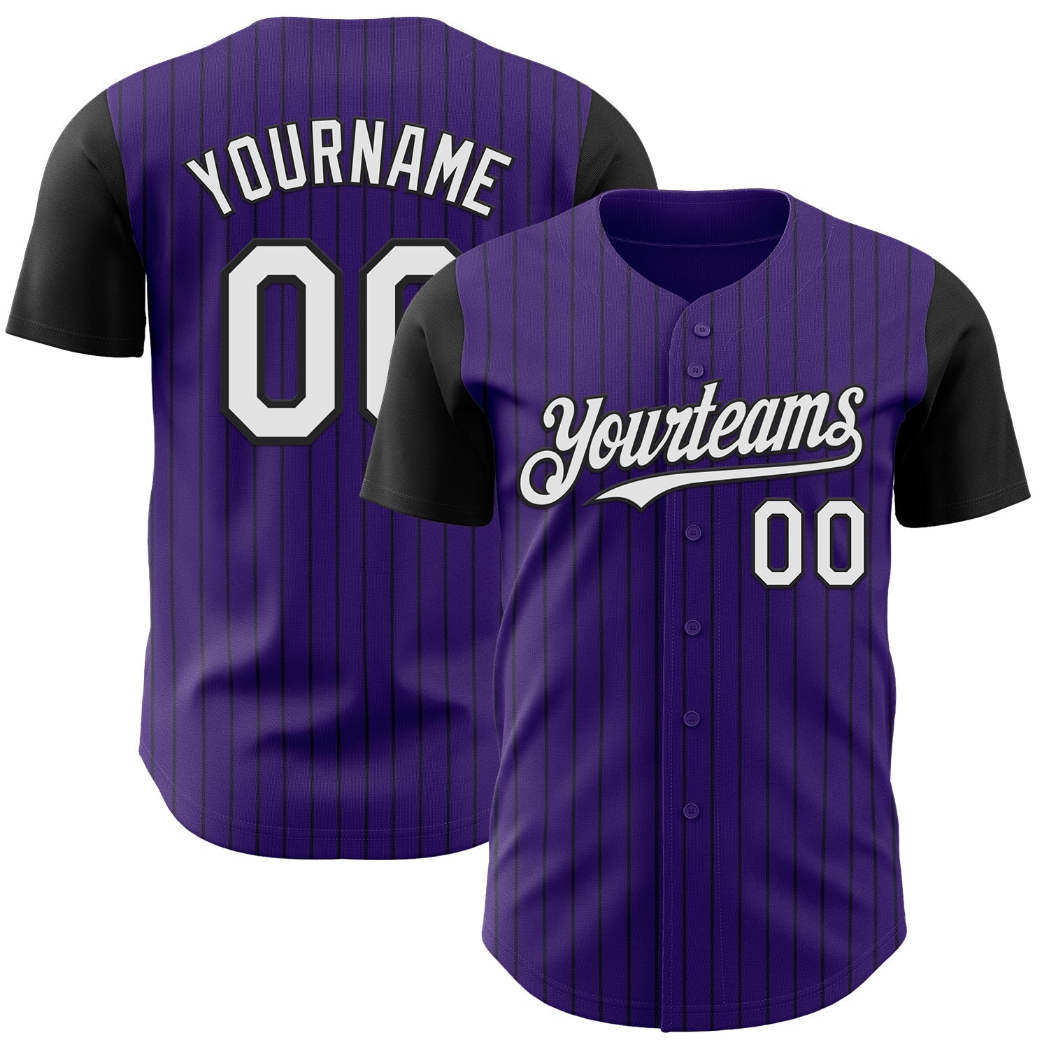 Custom Purple Black Pinstripe White Authentic Two Tone Baseball Jersey baseball jersey product view 1