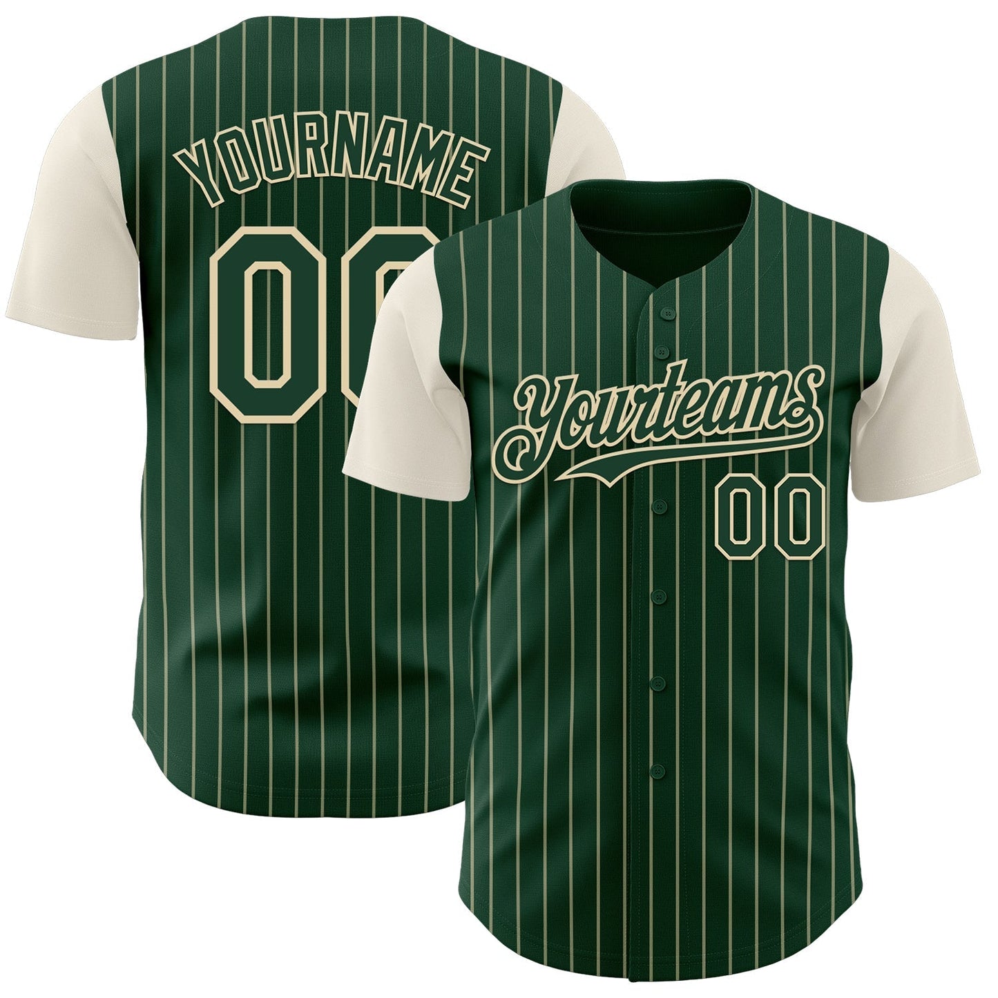 Custom Green Cream Pinstripe Cream Authentic Two Tone Baseball Jersey baseball jersey product view 1