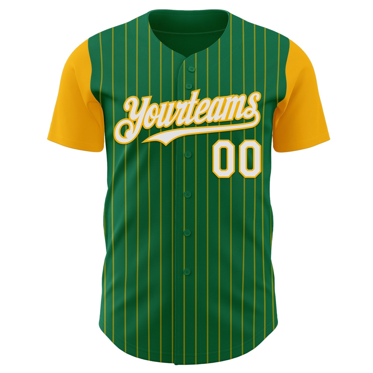 Custom Kelly Green Gold Pinstripe White Authentic Two Tone Baseball Jersey baseball jersey product view 2