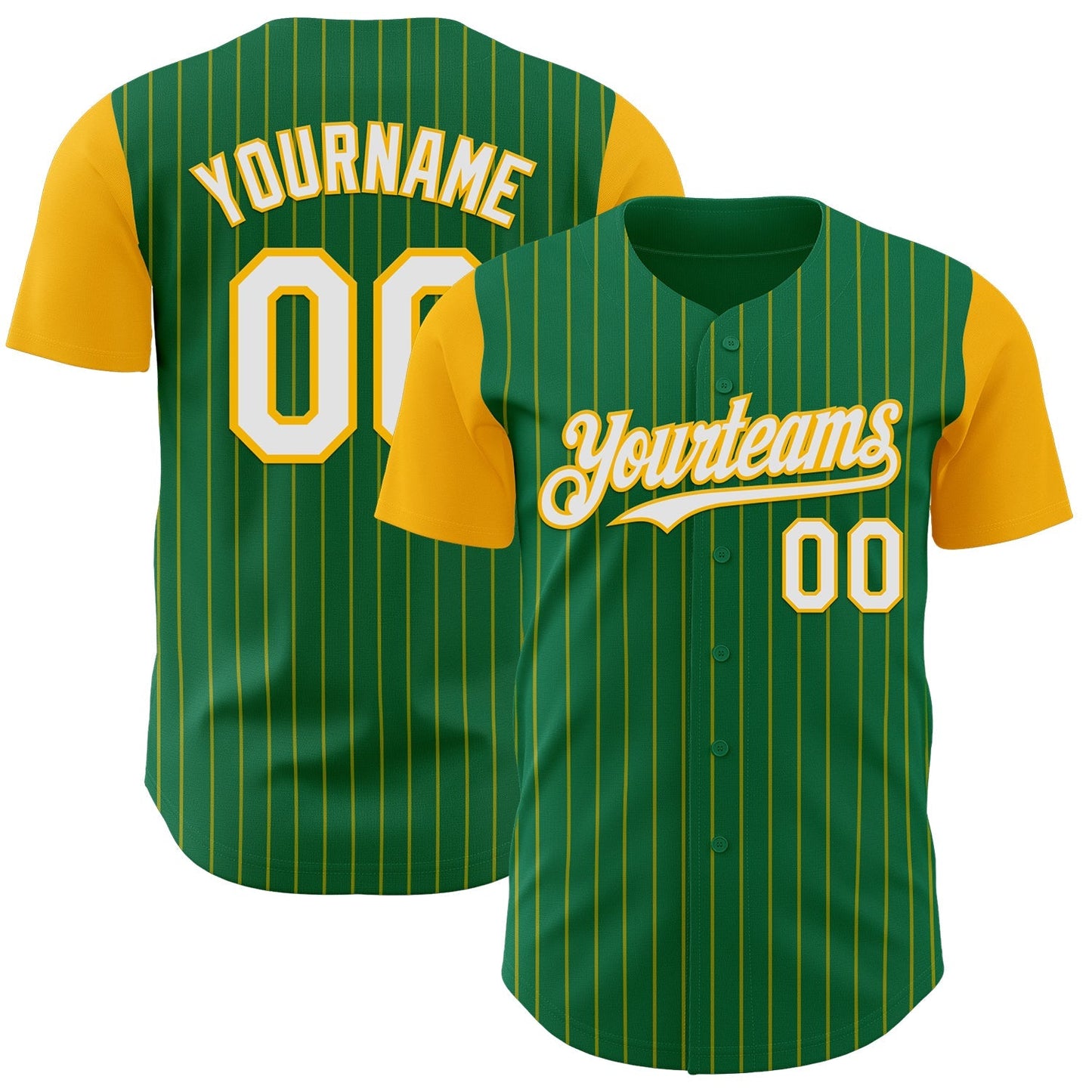 Custom Kelly Green Gold Pinstripe White Authentic Two Tone Baseball Jersey baseball jersey product view 1