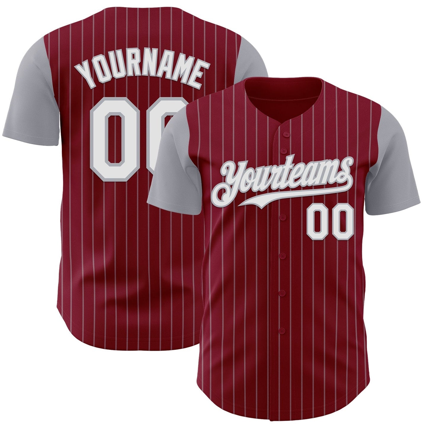 Custom Crimson Gray Pinstripe White Authentic Two Tone Baseball Jersey baseball jersey product view 1
