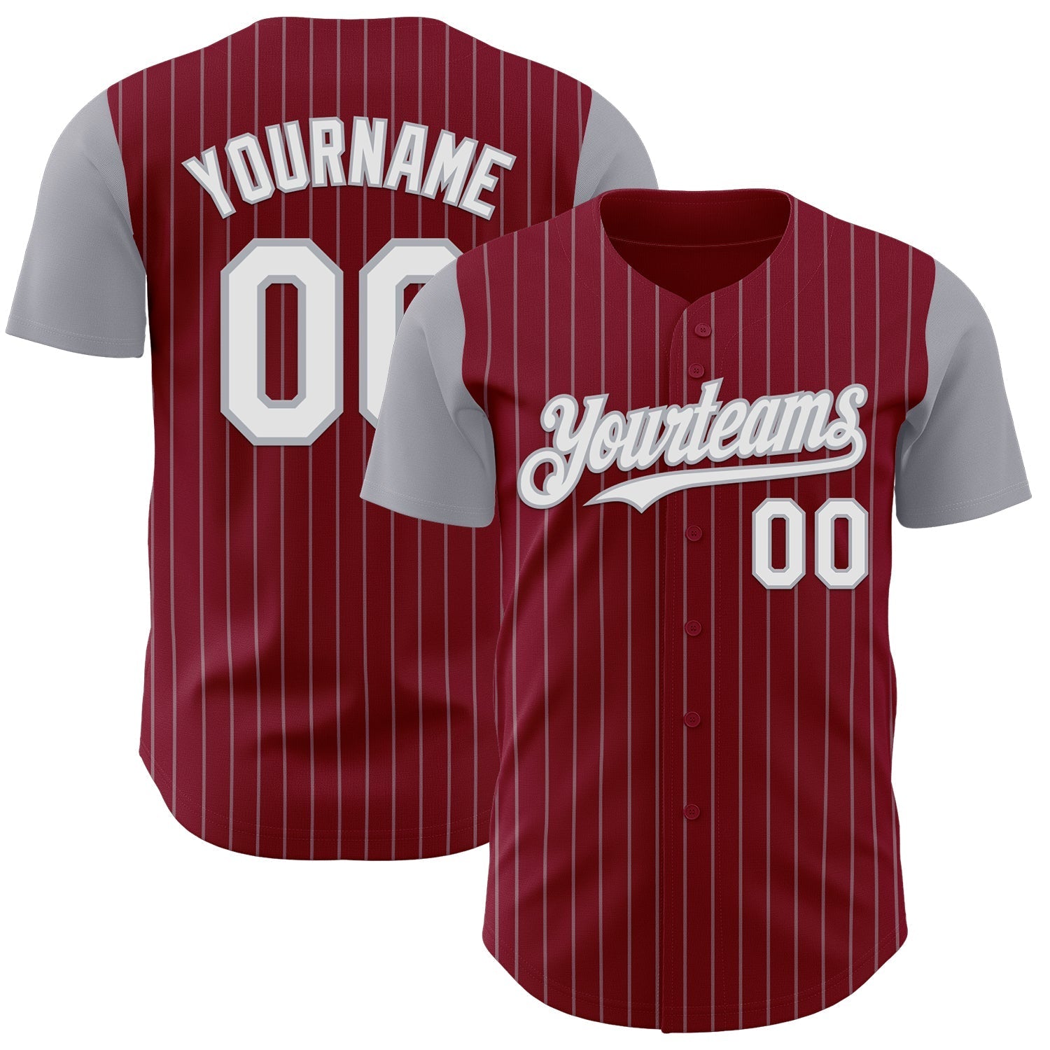 Custom Crimson Gray Pinstripe White Authentic Two Tone Baseball Jersey baseball jersey product view 1