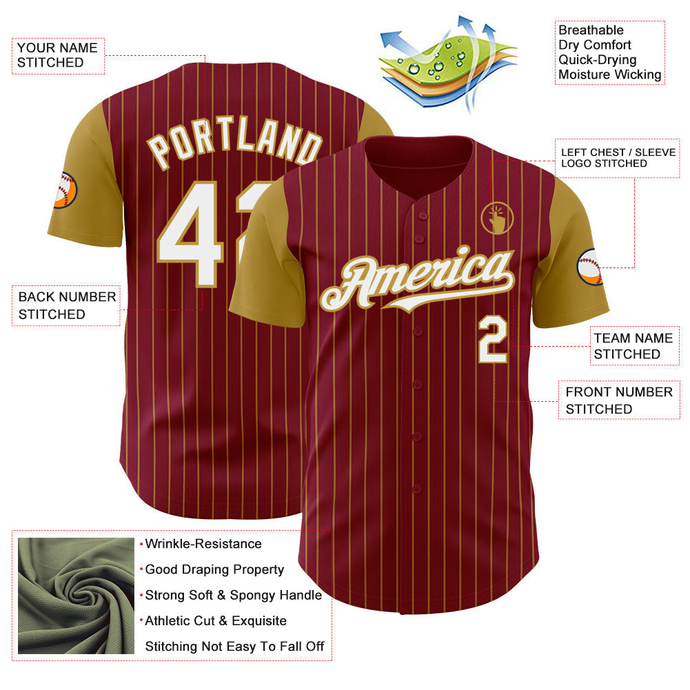 Custom Crimson Old Gold Pinstripe White Authentic Two Tone Baseball Jersey baseball jersey product view 3