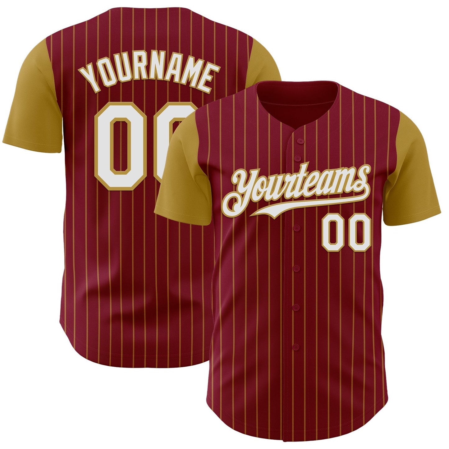Custom Crimson Old Gold Pinstripe White Authentic Two Tone Baseball Jersey baseball jersey product view 1