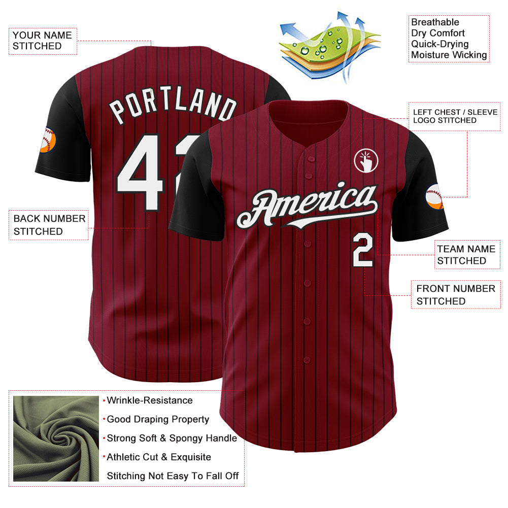 Custom Crimson Black Pinstripe White Authentic Two Tone Baseball Jersey baseball jersey product view 3