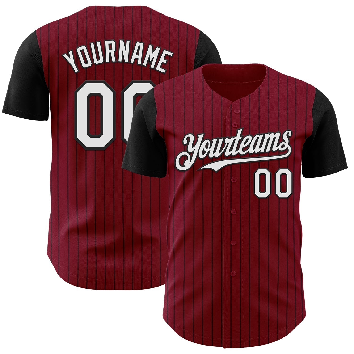 Custom Crimson Black Pinstripe White Authentic Two Tone Baseball Jersey baseball jersey product view 1