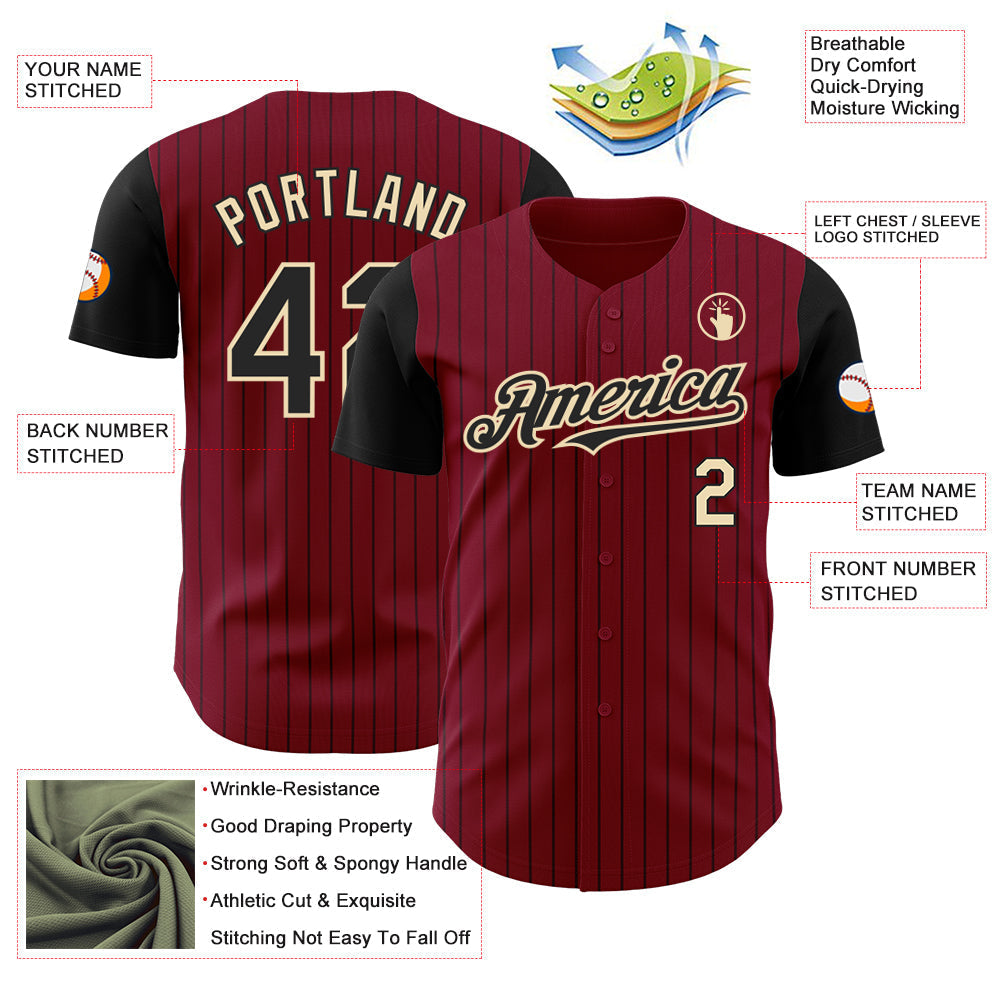 Custom Crimson Black Pinstripe Cream Authentic Two Tone Baseball Jersey baseball jersey product view 3