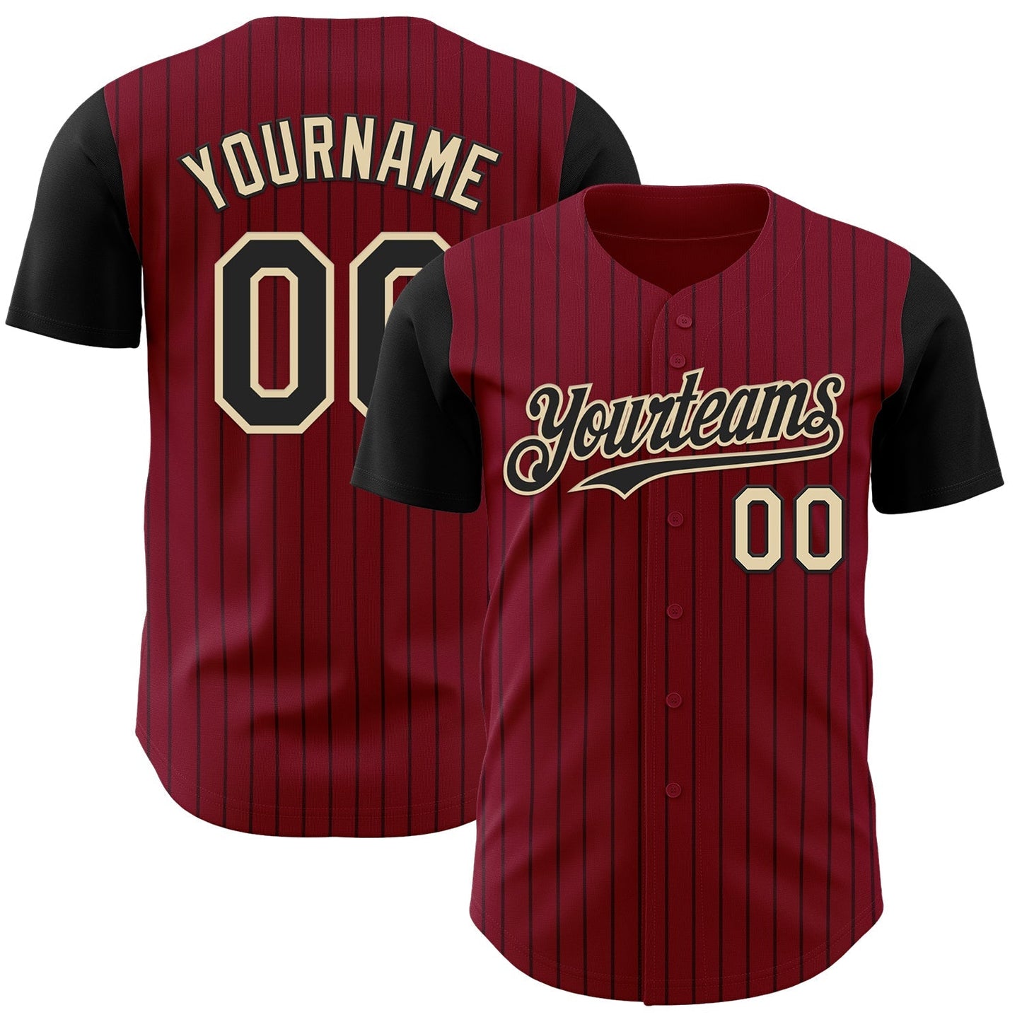 Custom Crimson Black Pinstripe Cream Authentic Two Tone Baseball Jersey baseball jersey product view 1