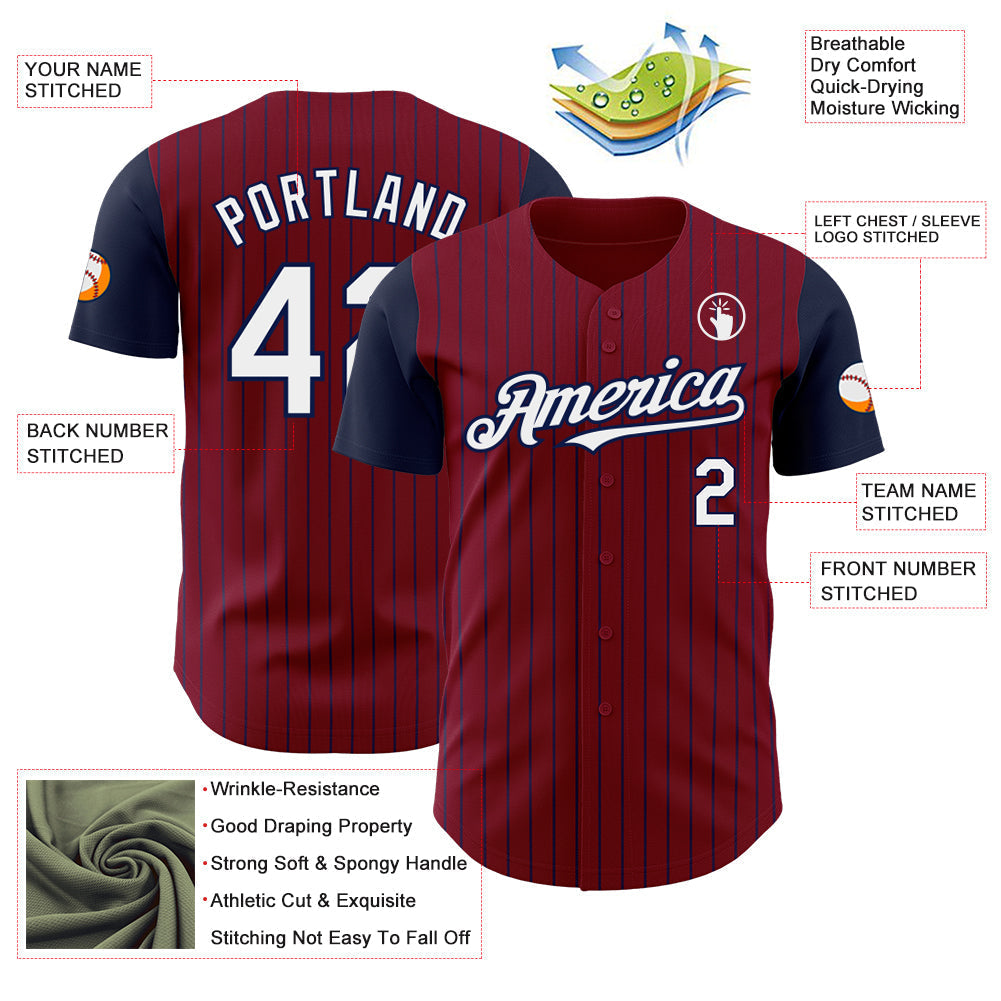 Custom Crimson Navy Pinstripe White Authentic Two Tone Baseball Jersey baseball jersey product view 3