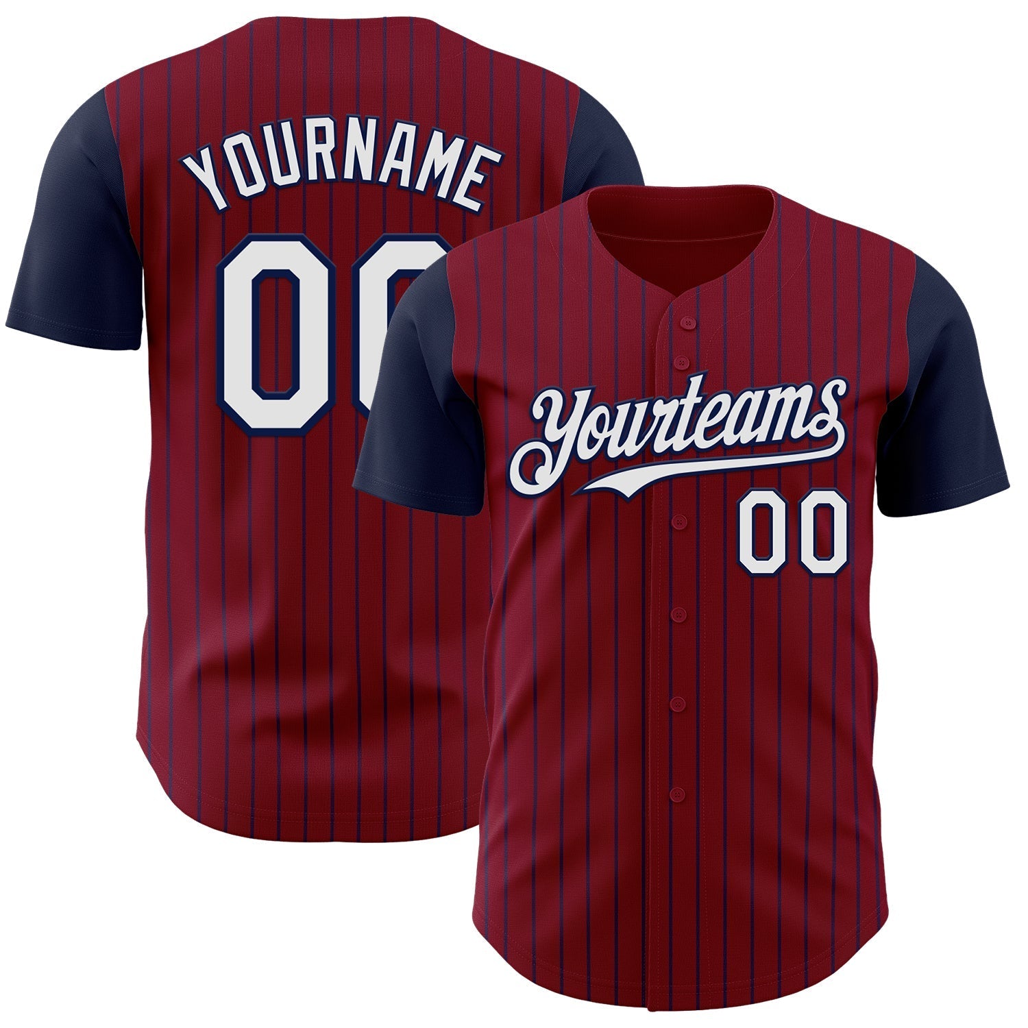 Custom Crimson Navy Pinstripe White Authentic Two Tone Baseball Jersey baseball jersey product view 1