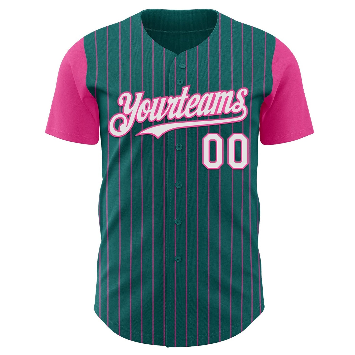 Custom Teal Pink Pinstripe White Authentic Two Tone Baseball Jersey baseball jersey product view 2