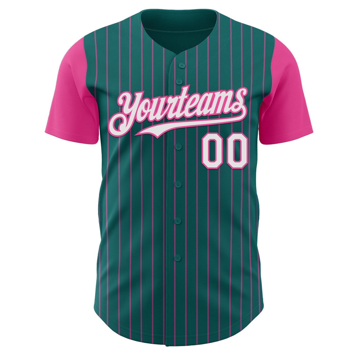 Custom Teal Pink Pinstripe White Authentic Two Tone Baseball Jersey baseball jersey product view 2