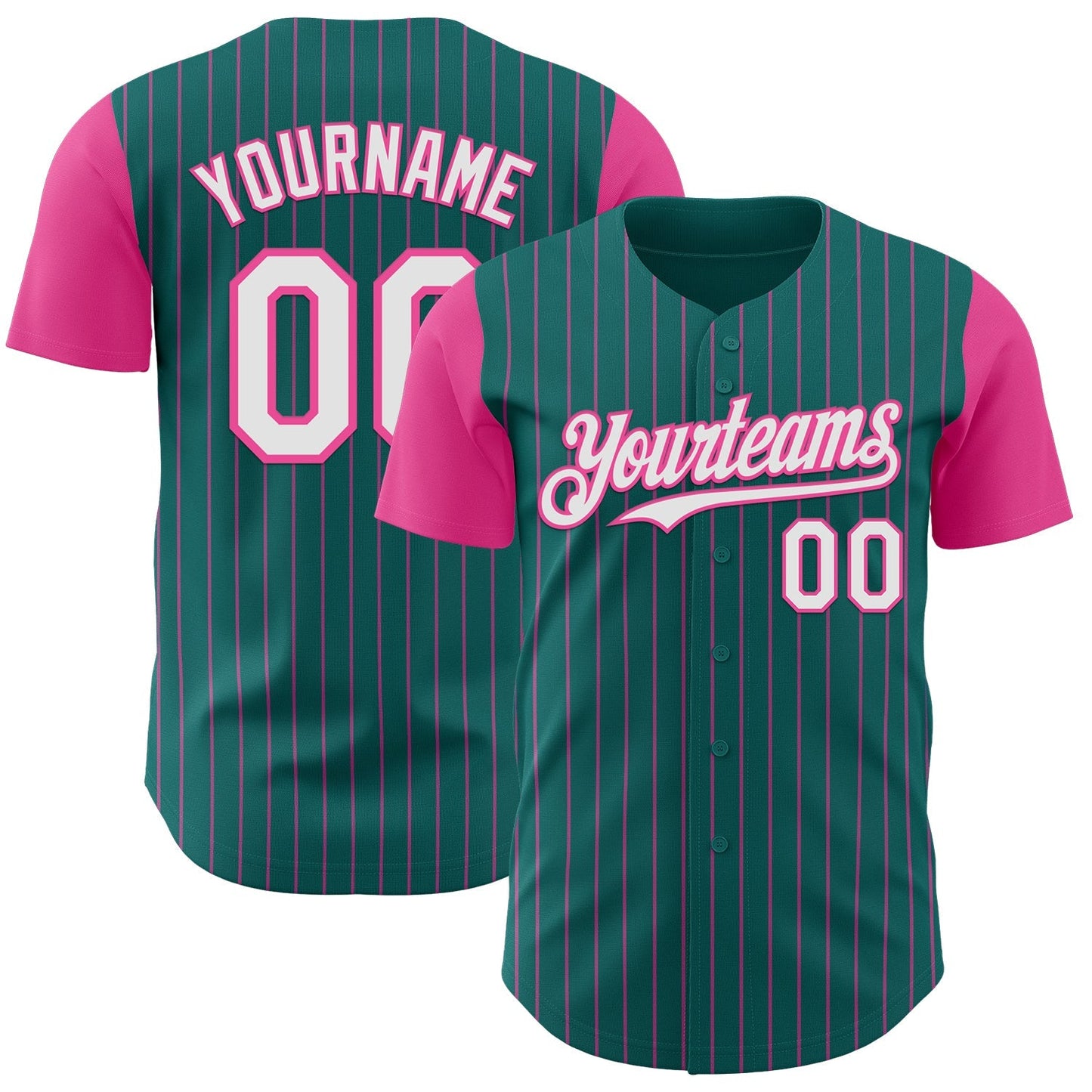 Custom Teal Pink Pinstripe White Authentic Two Tone Baseball Jersey baseball jersey product view 1