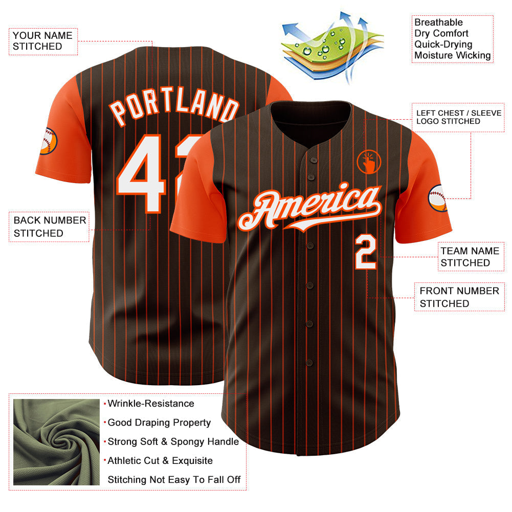 Custom Brown Orange Pinstripe White Authentic Two Tone Baseball Jersey baseball jersey product view 3