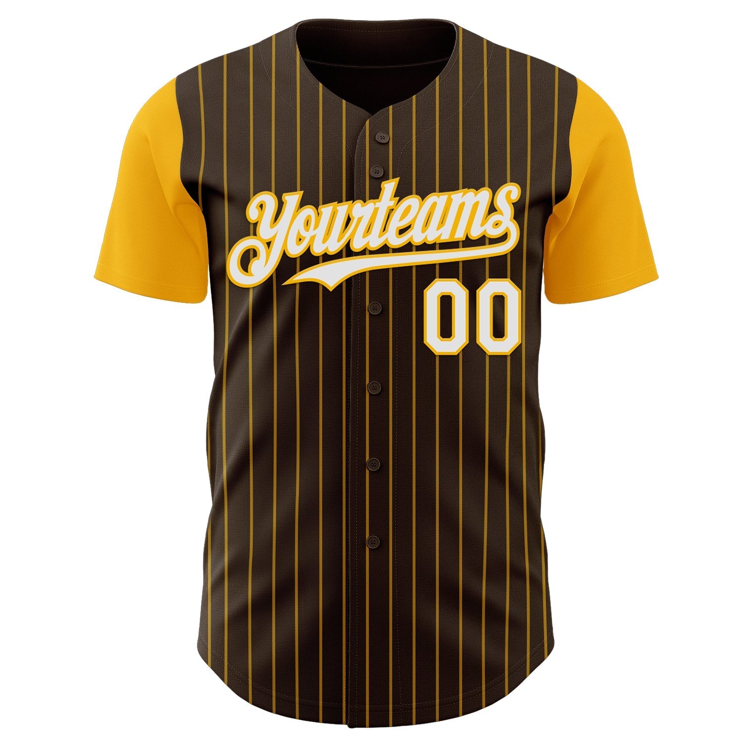 Custom Brown Gold Pinstripe White Authentic Two Tone Baseball Jersey baseball jersey product view 2