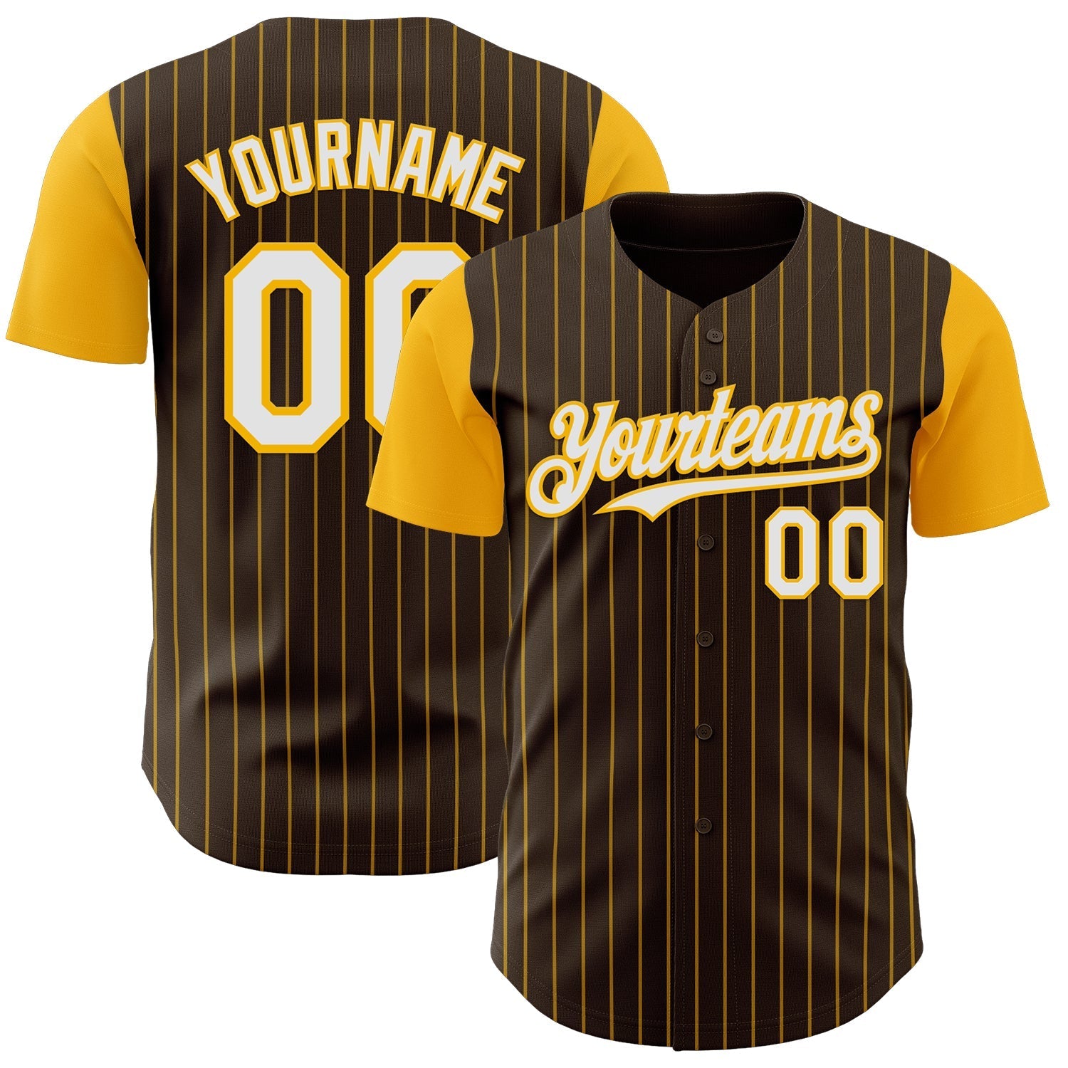 Custom Brown Gold Pinstripe White Authentic Two Tone Baseball Jersey baseball jersey product view 1
