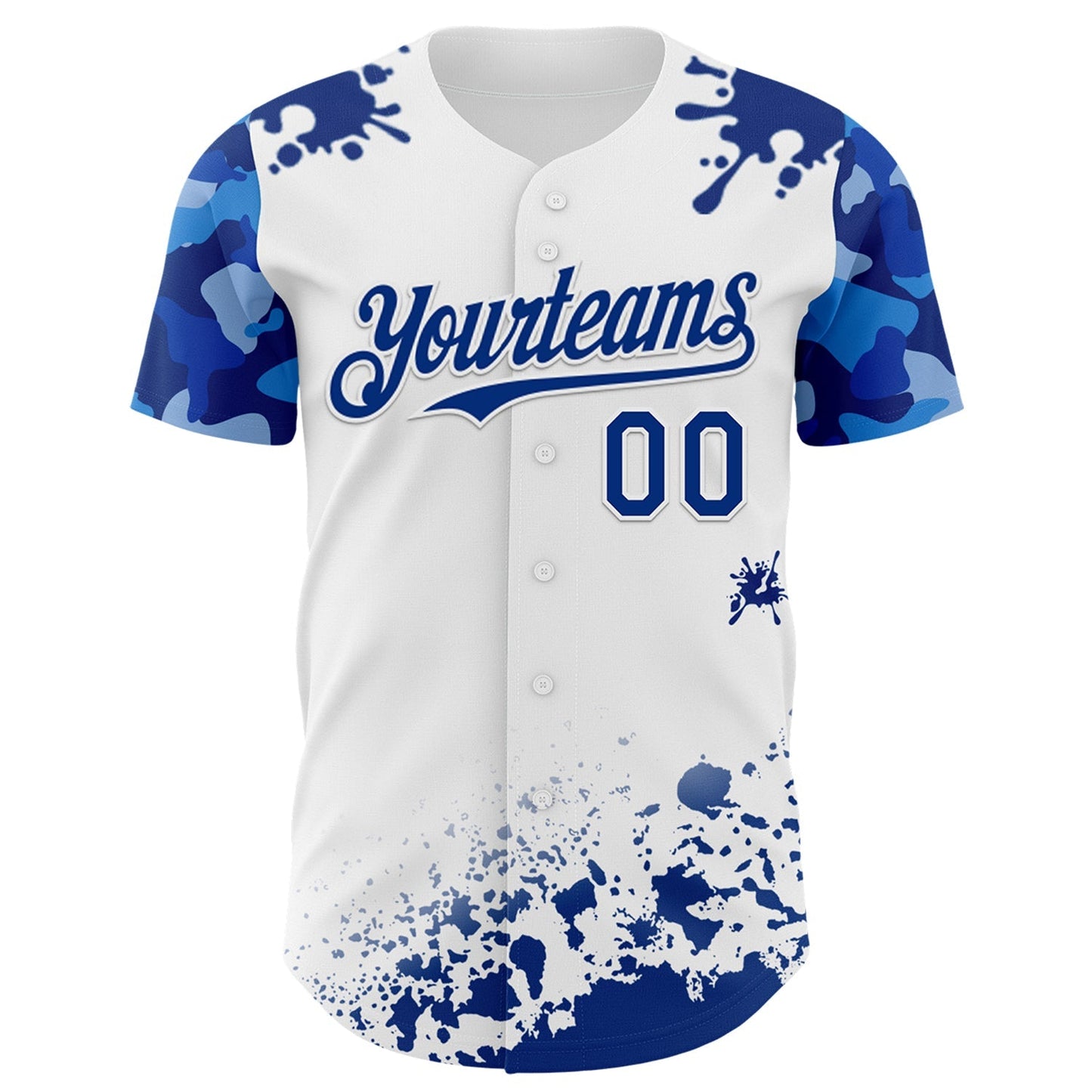 Custom White Royal Splatter Camo Two Tone Authentic Baseball Jersey baseball jersey product view 2