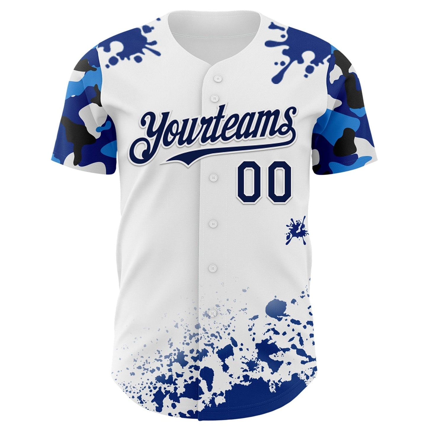 Custom White Navy Splatter Camo Two Tone Authentic Baseball Jersey baseball jersey product view 2