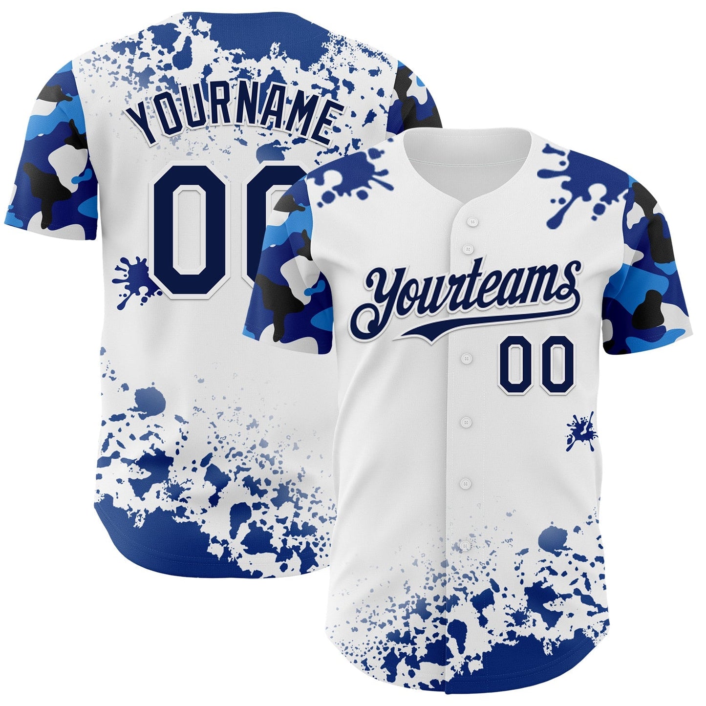 Custom White Navy Splatter Camo Two Tone Authentic Baseball Jersey baseball jersey product view 1