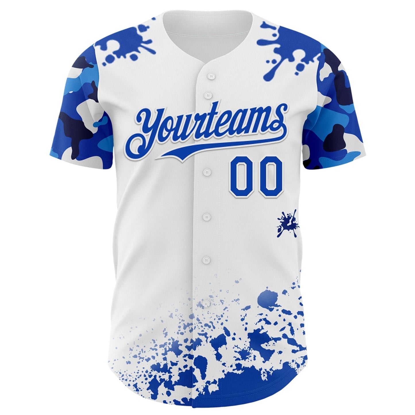 Custom White Thunder Blue Splatter Camo Two Tone Authentic Baseball Jersey baseball jersey product view 2