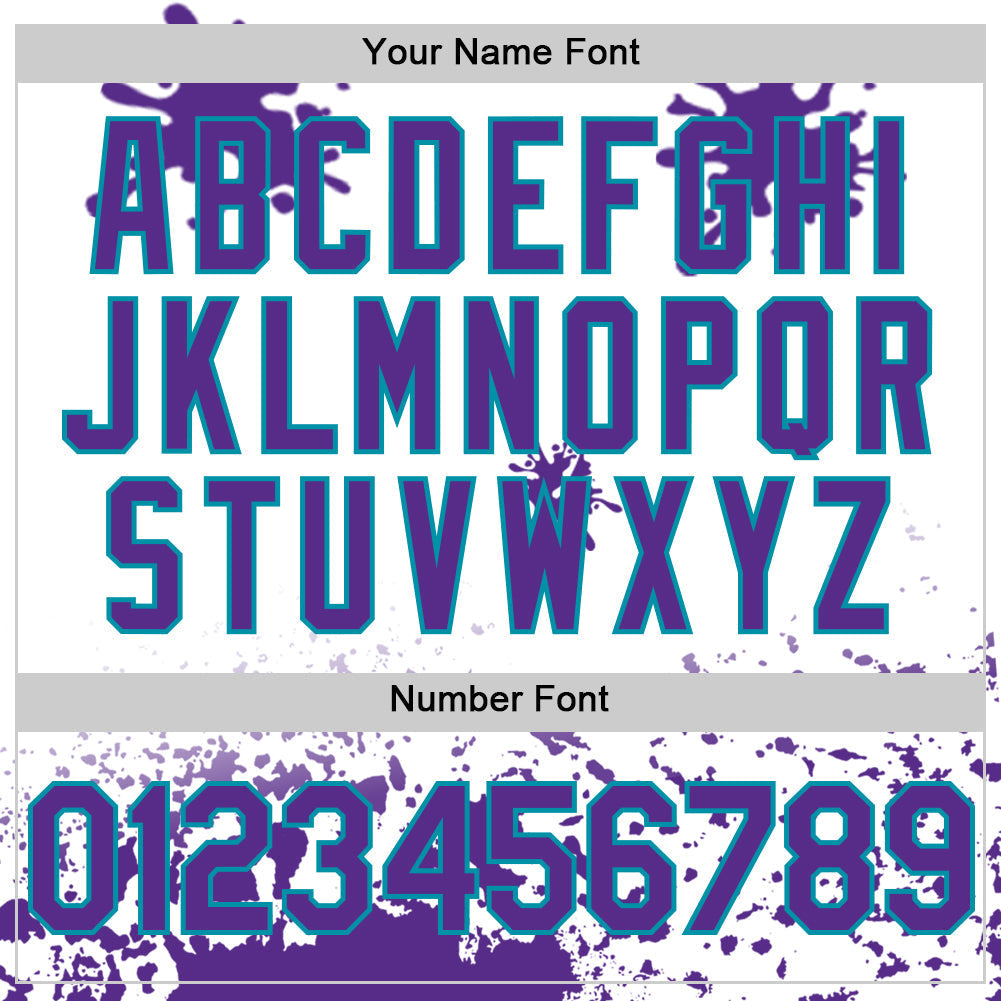 Custom White Purple Teal-Gray Splatter Camo Two Tone Authentic Baseball Jersey baseball jersey product view 5