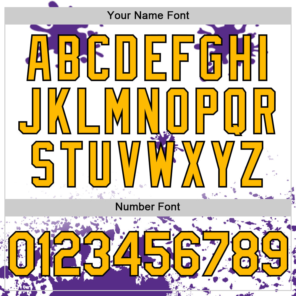 Custom White Gold Black-Purple Splatter Camo Two Tone Authentic Baseball Jersey baseball jersey product view 5