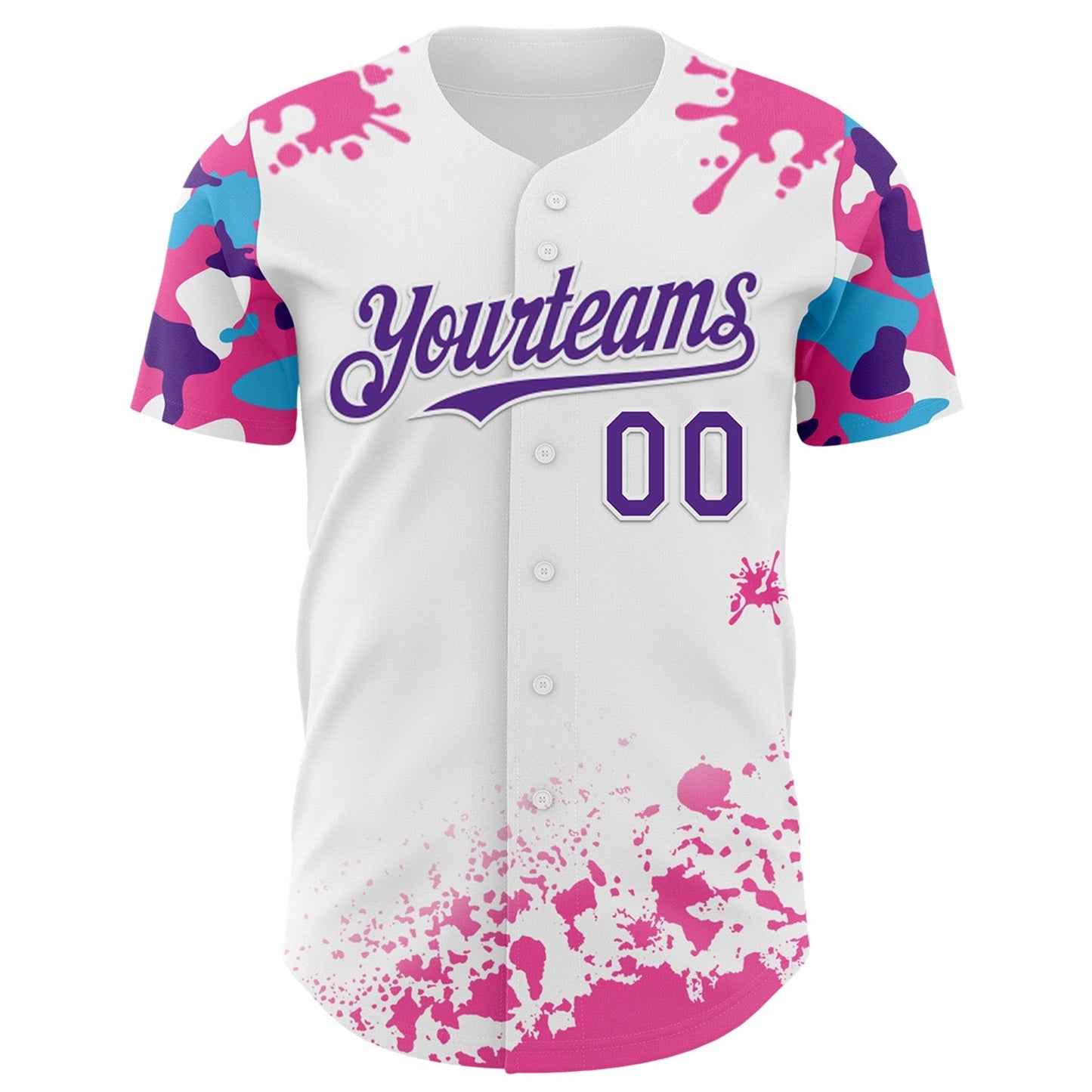 Custom White Purple Pink-Blue Splatter Camo Two Tone Authentic Baseball Jersey baseball jersey product view 2