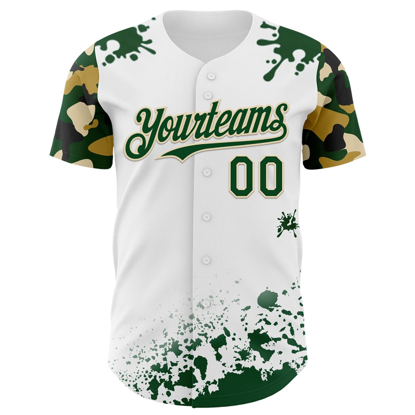 Custom White Green-Cream Splatter Camo Two Tone Authentic Baseball Jersey baseball jersey product view 2