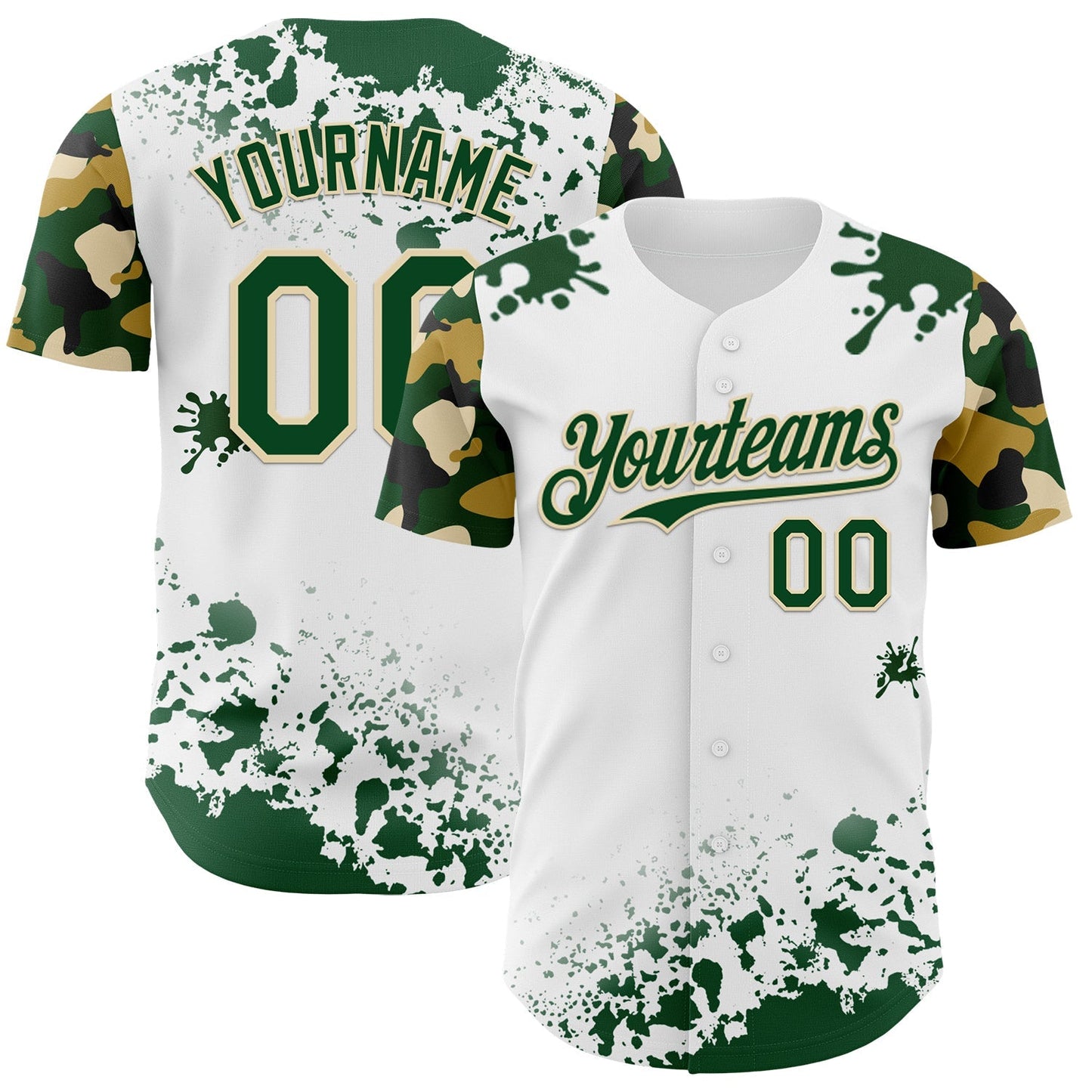 Custom White Green-Cream Splatter Camo Two Tone Authentic Baseball Jersey baseball jersey product view 1