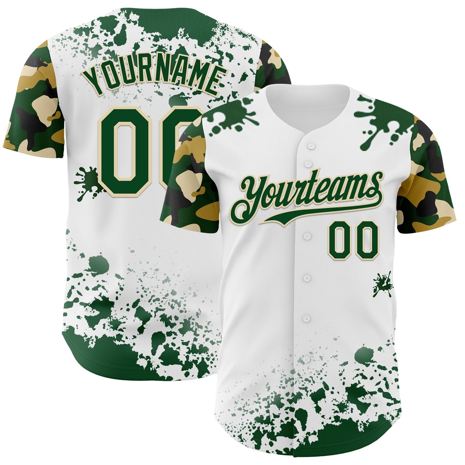 Custom White Green-Cream Splatter Camo Two Tone Authentic Baseball Jersey baseball jersey product view 1