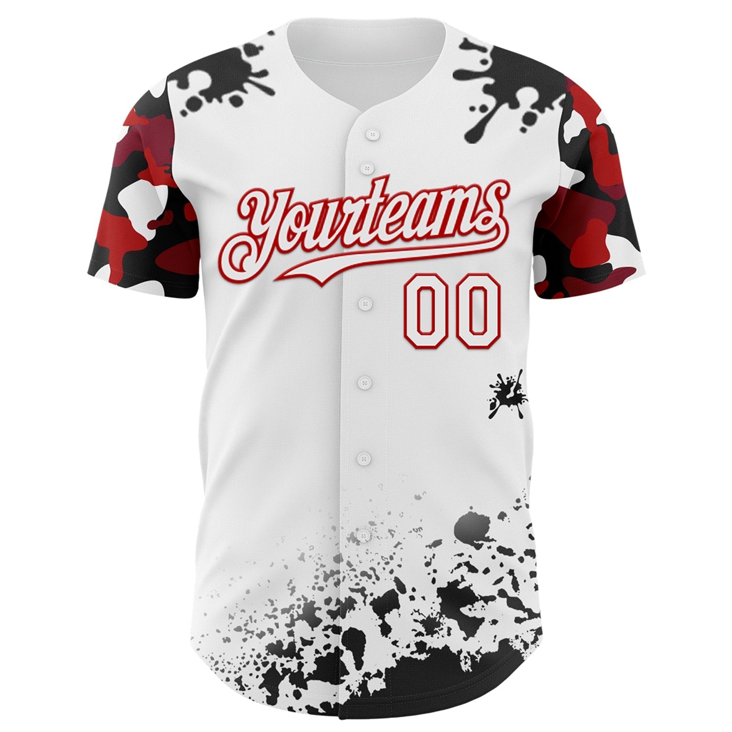 Custom White Red-Black Splatter Camo Two Tone Authentic Baseball Jersey baseball jersey product view 2