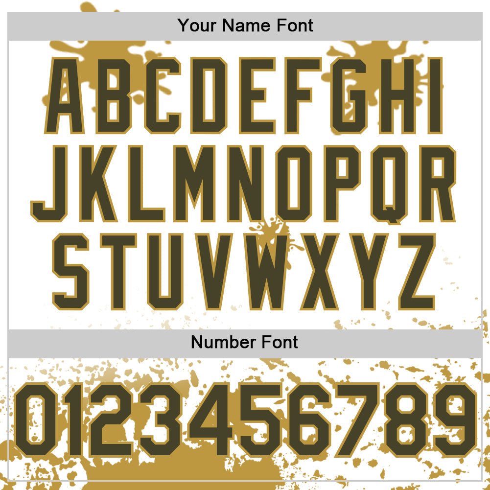 Custom White Olive-Old Gold Splatter Camo Two Tone Authentic Baseball Jersey baseball jersey product view 5