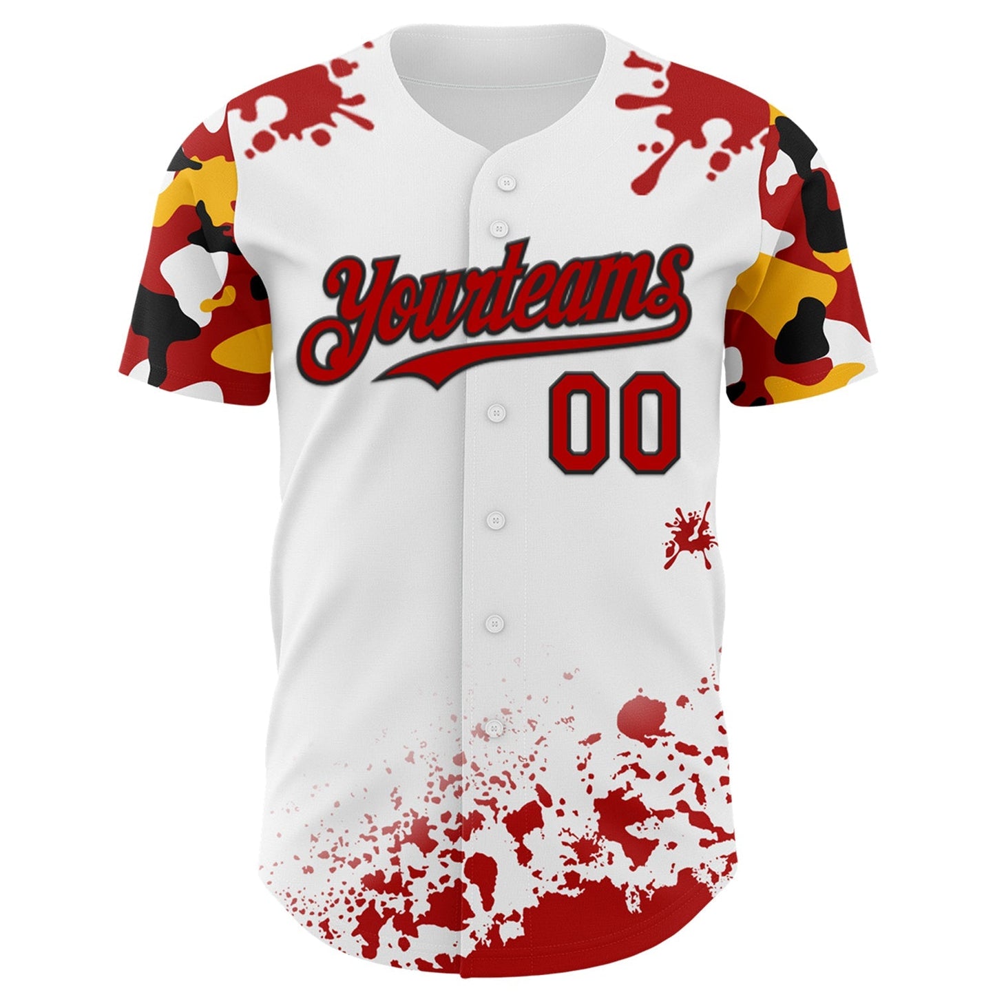 Custom White Red Black-Yellow Splatter Camo Two Tone Authentic Baseball Jersey baseball jersey product view 2