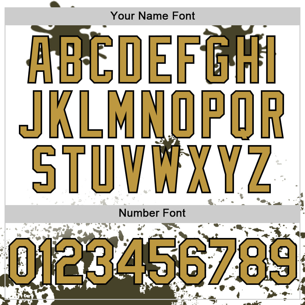 Custom White Old Gold Black-Olive Splatter Camo Two Tone Authentic Baseball Jersey baseball jersey product view 5