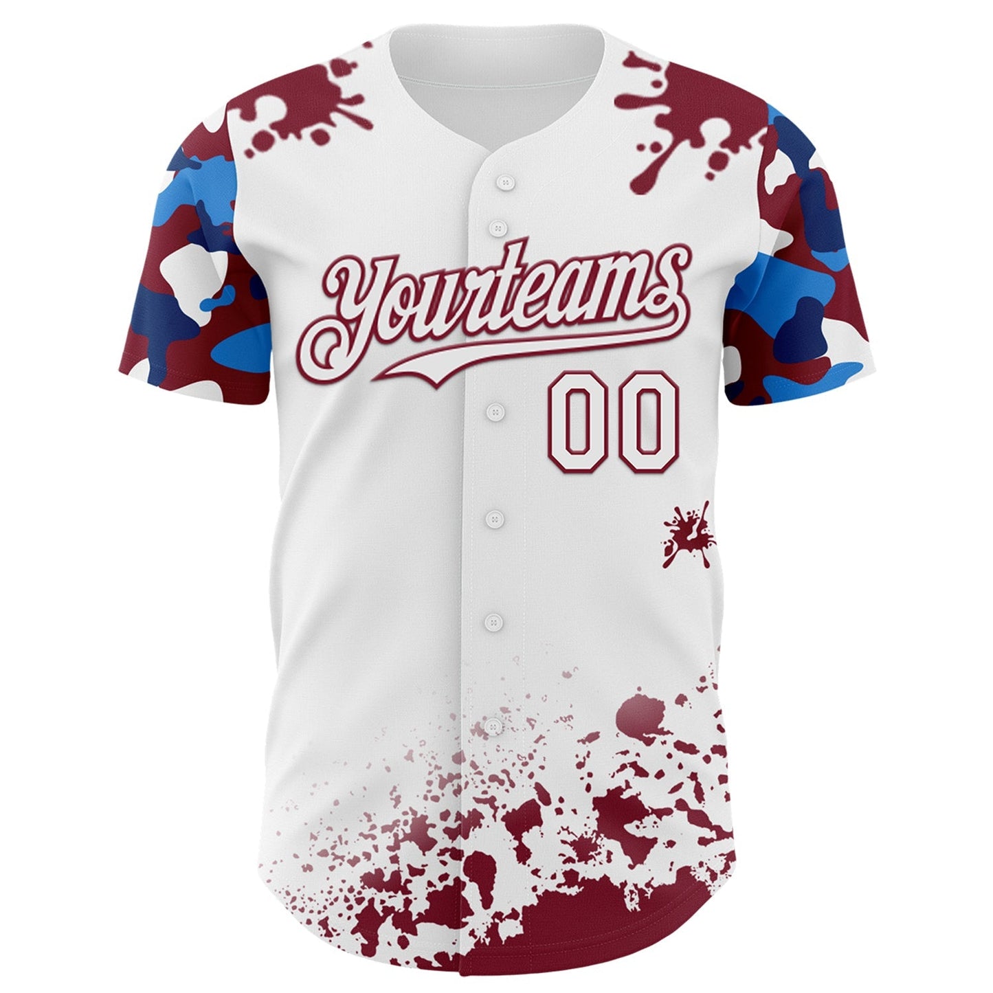 Custom White Crimson-Blue Splatter Camo Two Tone Authentic Baseball Jersey baseball jersey product view 2