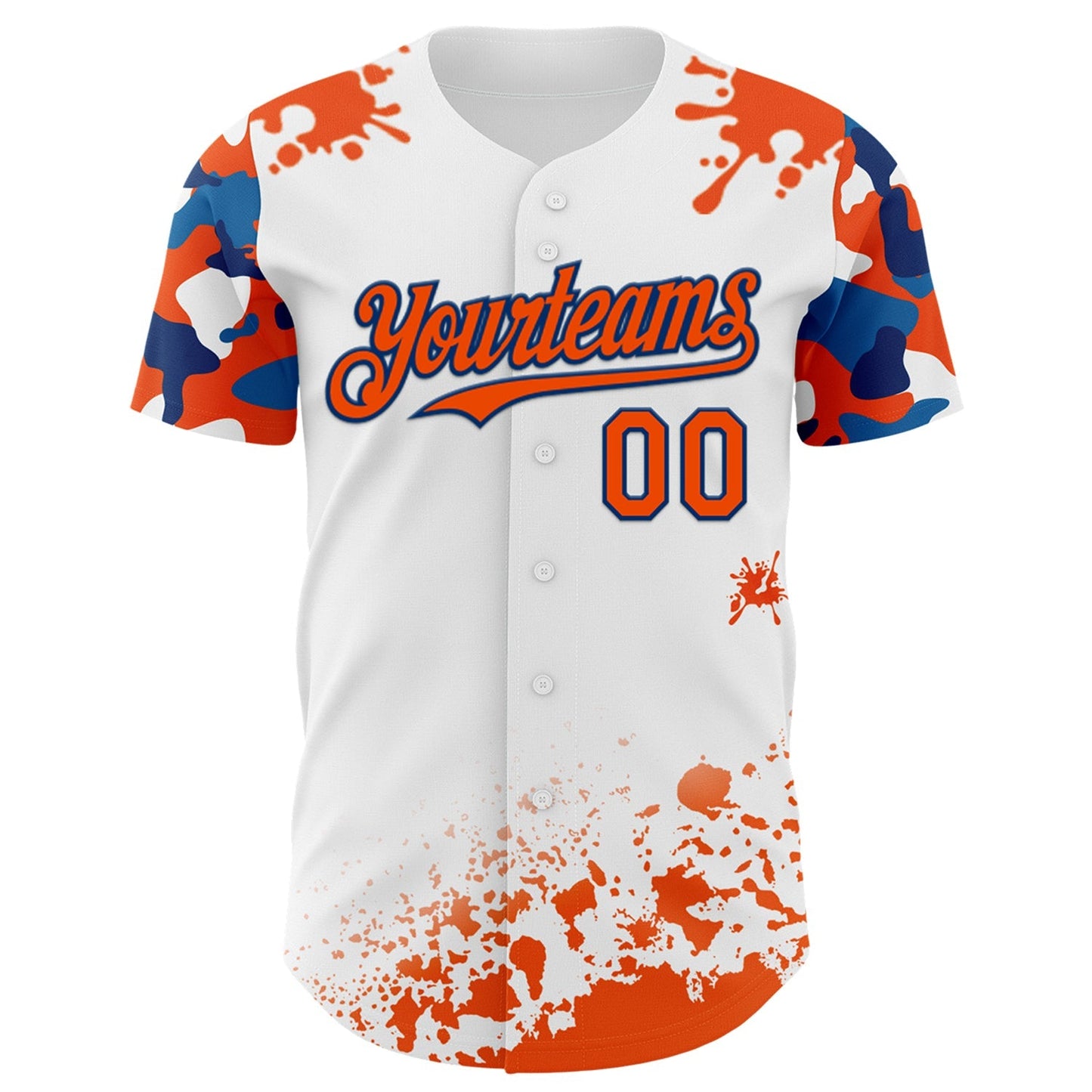Custom White Orange-US Navy Blue Splatter Camo Two Tone Authentic Baseball Jersey baseball jersey product view 2